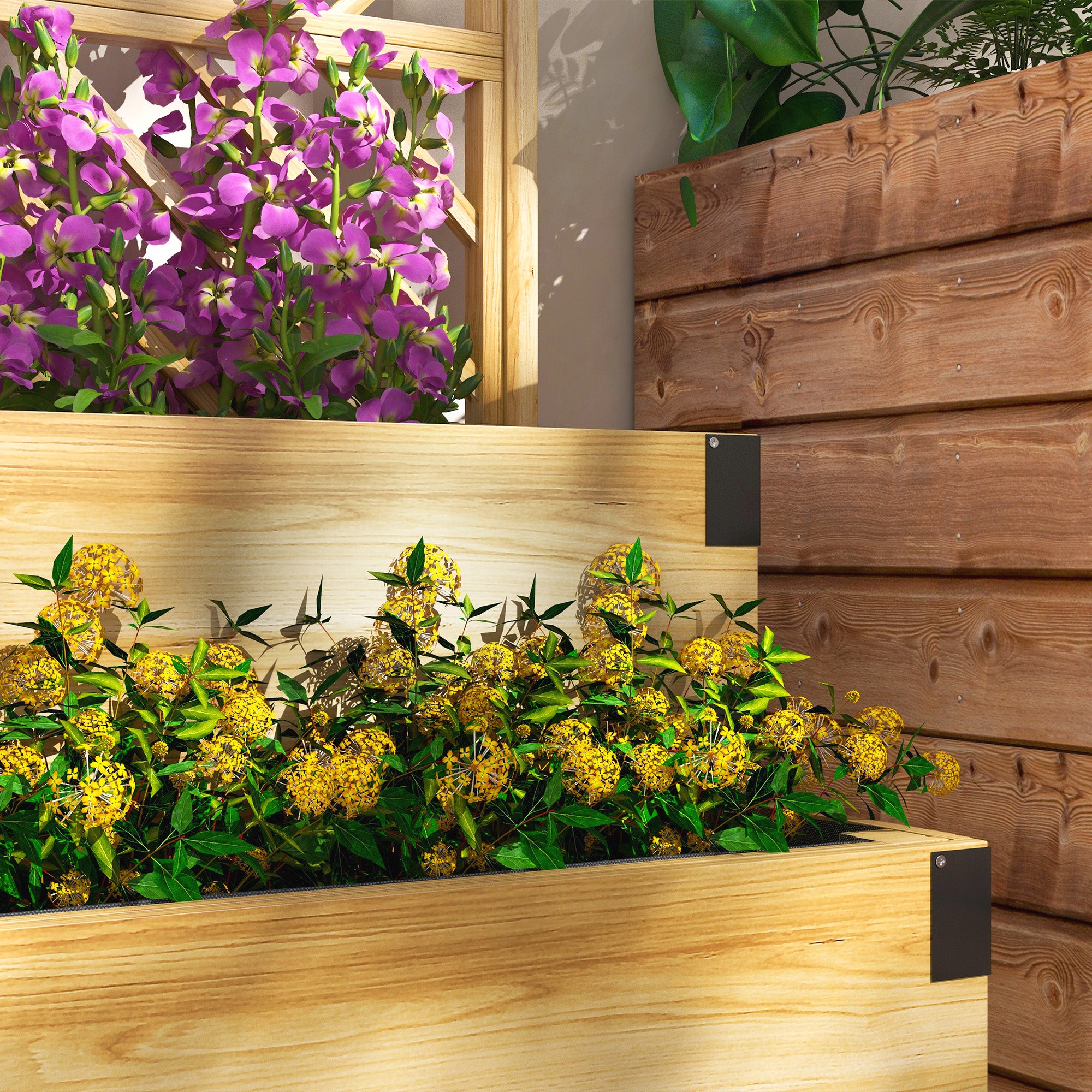 2 Tier Trellis Planter, Wooden Raised Garden Bed, Natural - Natural Wood - Image 8