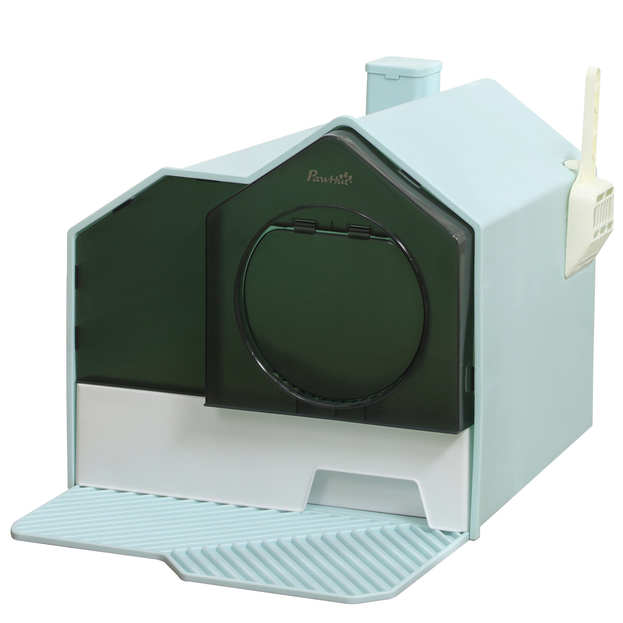 Hooded Cat Litter Box w/ Litter Mat, Litter Particle Catching, Light Blue - Light Blue