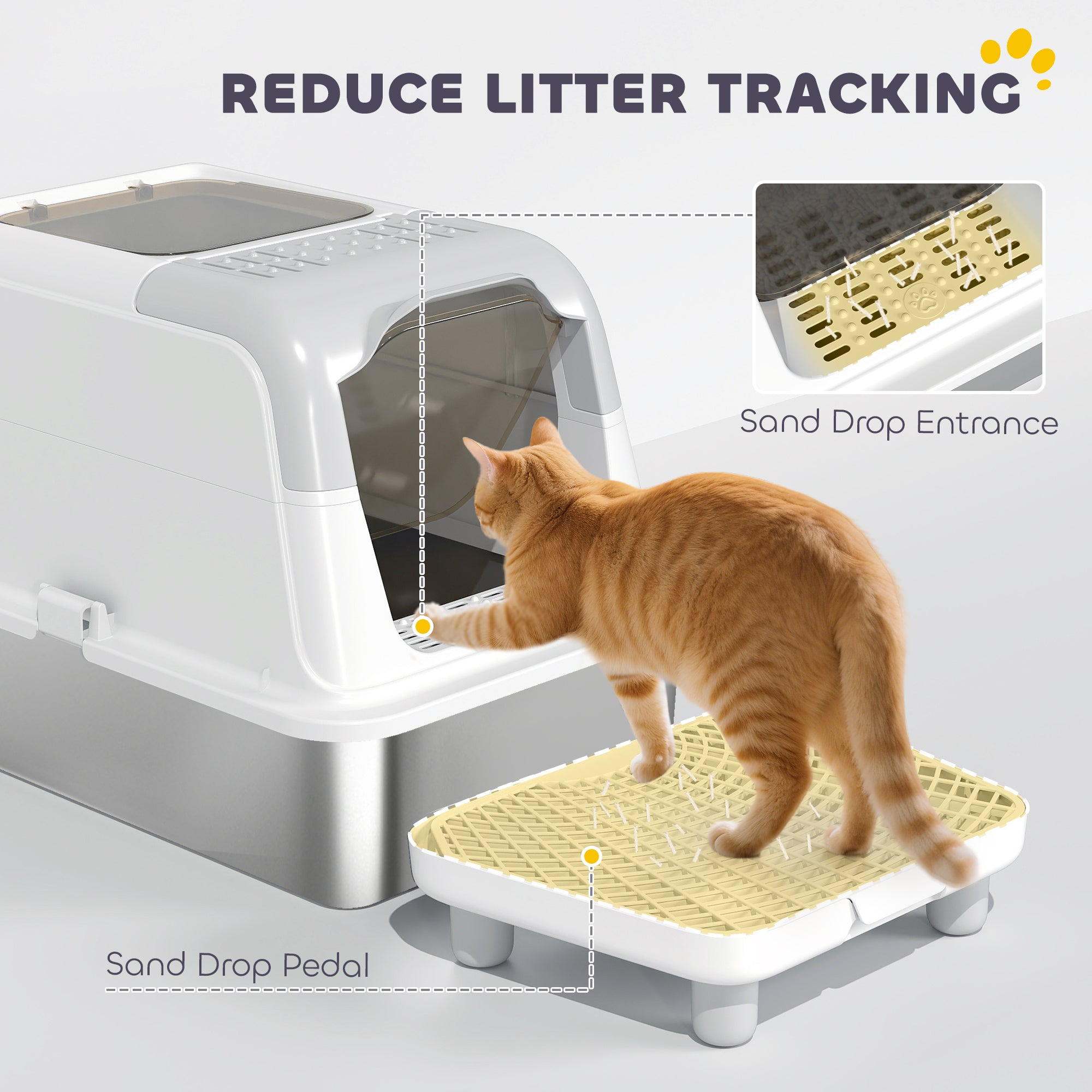 Extra Large Stainless Steel Litter Box, Enclosed Cat Litter Box with Scoop, Deodorizer Bag, Sand Drop Pedal - White - Image 6