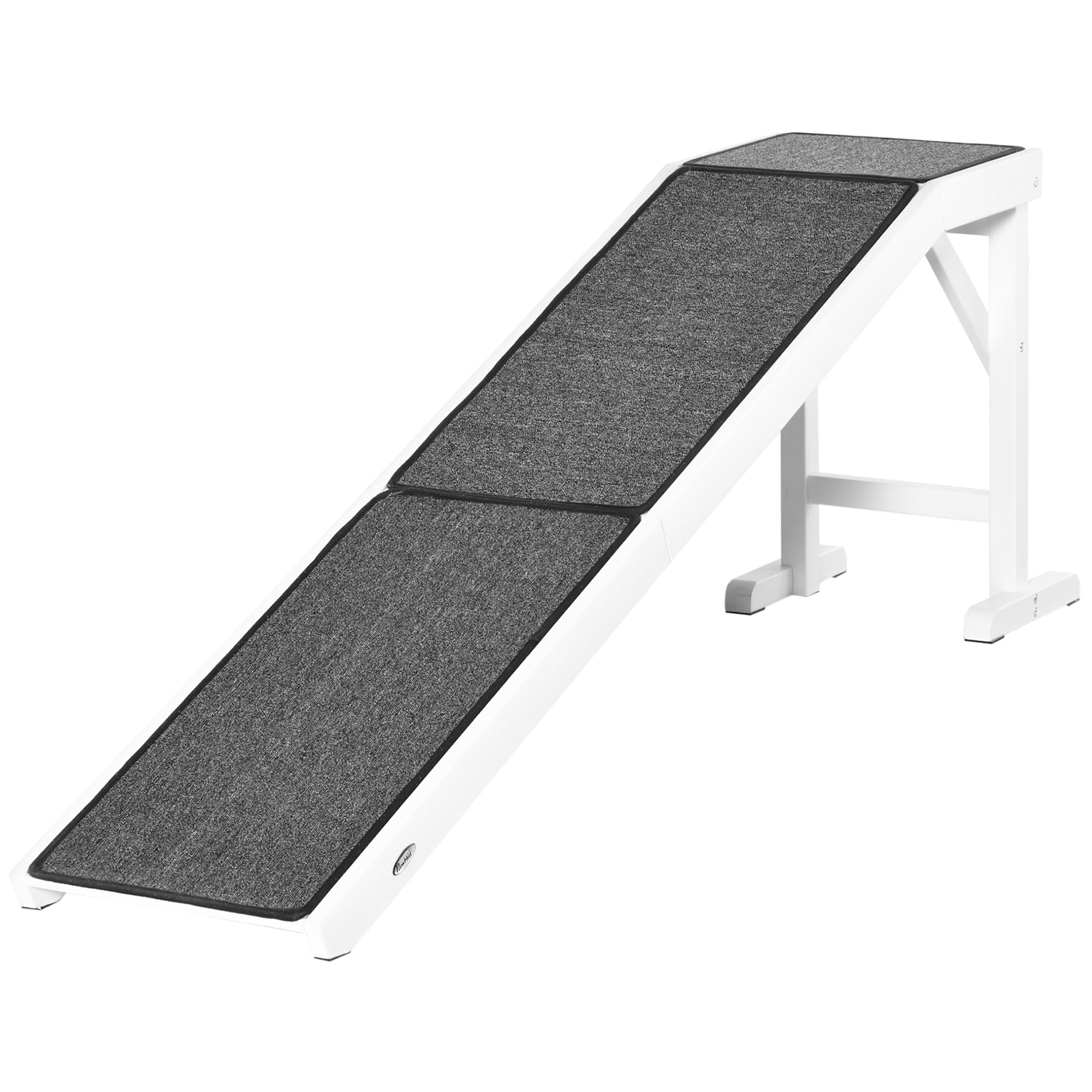 Dog Ramp Foldable with Non-slip Carpet Top Platform, Gray, White - White