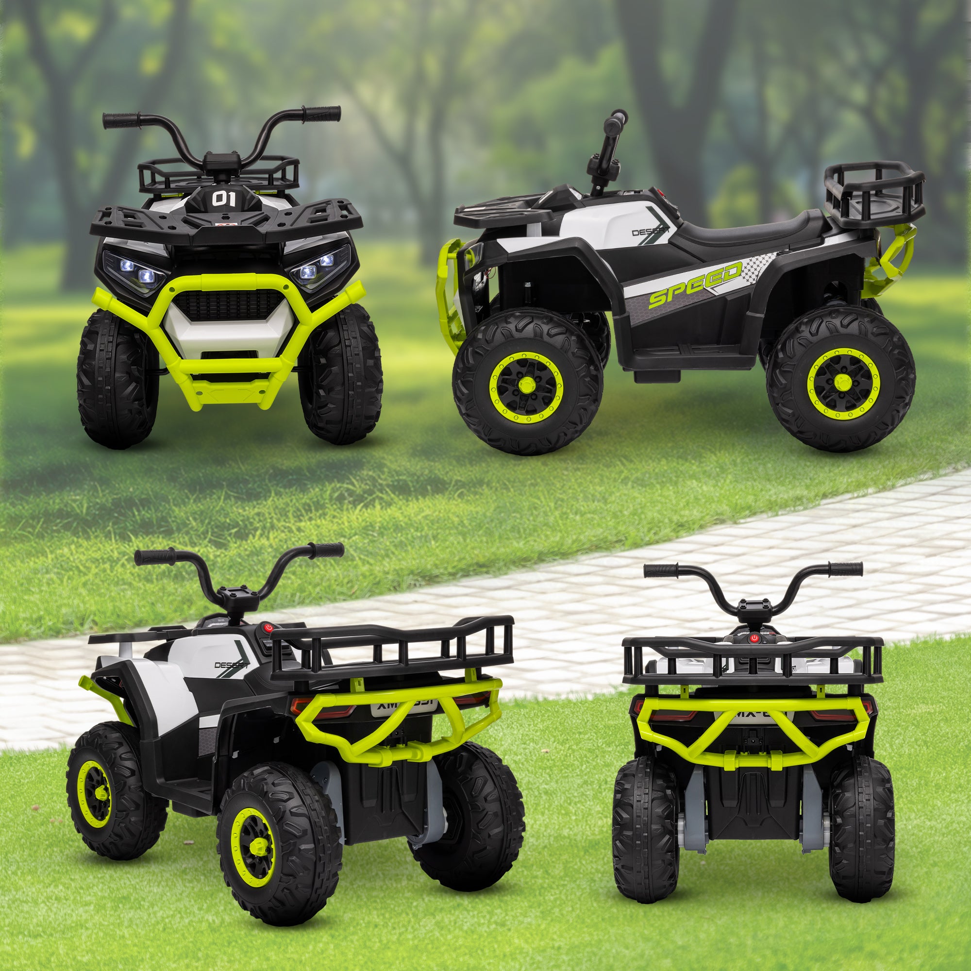 12V Kids ATV, 4 Wheeler Quad with 4 Spring Suspension Wheels, LED Lights, Music USB, Green