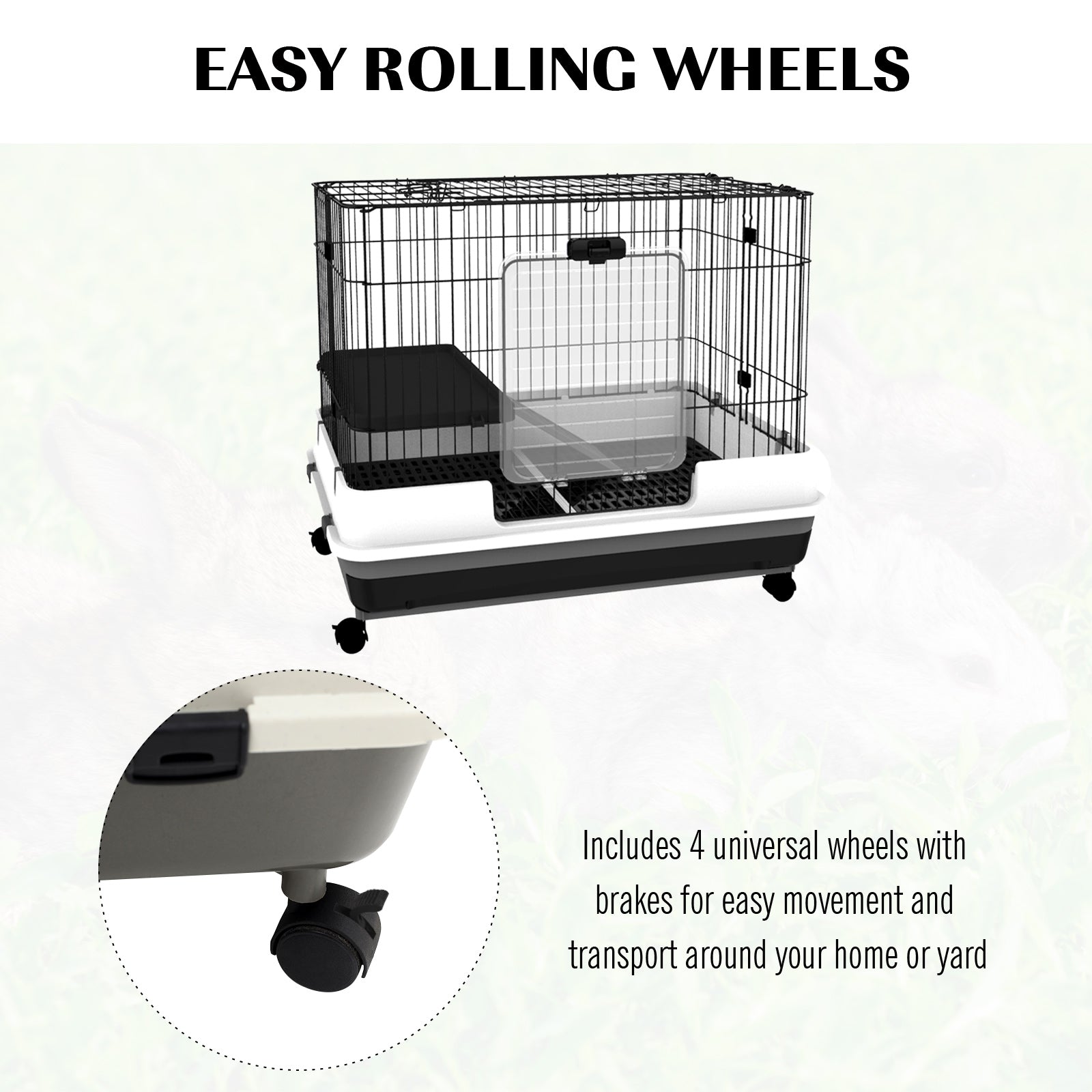 2-Level Small Animal Cage Rabbit Hutch with Wheels, Removable Tray, Platform and Ramp for Bunny, Chinchillas, Ferret, Black - Black - Image 6