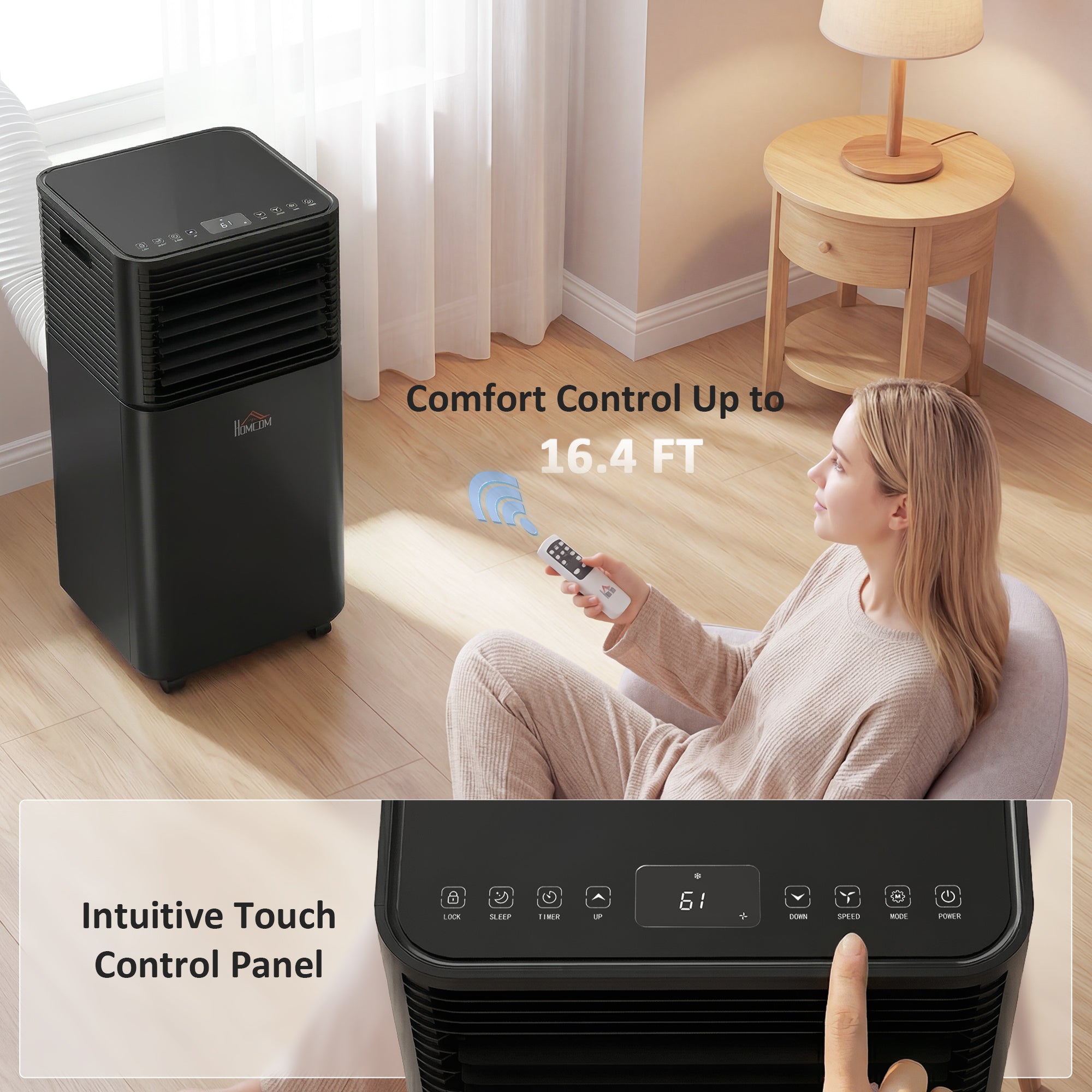 8000 BTU Portable Air Conditioner with Dehumidifier, Cooling Fan, Sleep, Remote, 24H Timer, Auto Off, Black
