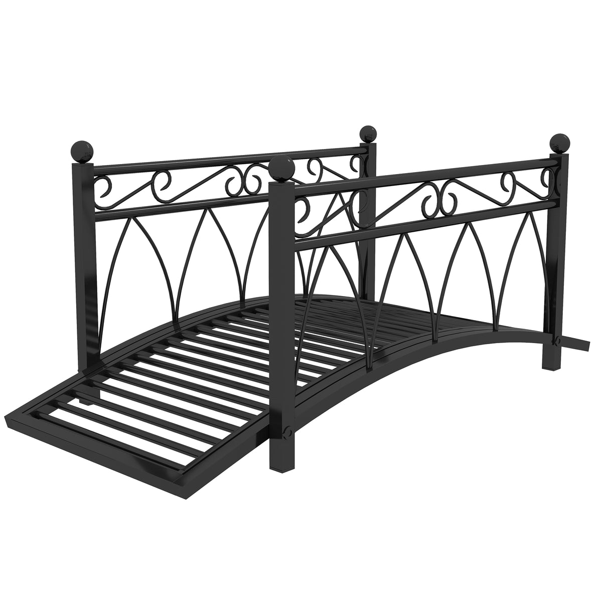3.3' Metal Arch Zen Garden Pond Bridg with Safety Siderails for Stream, Fish Pond, Black