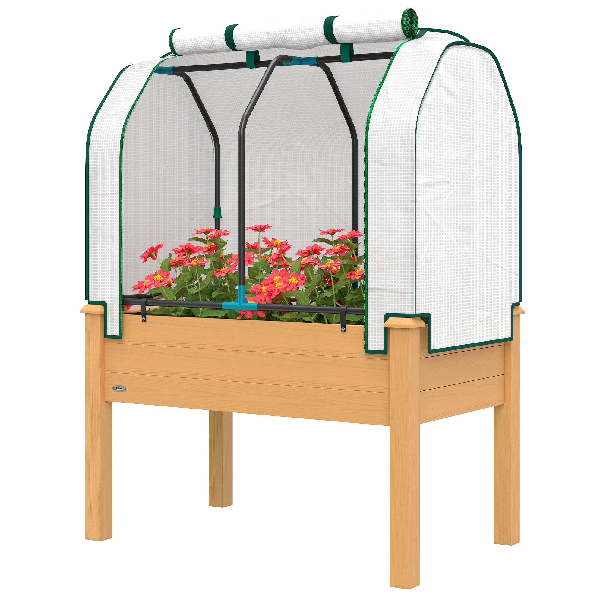 Raised Garden Bed with PE Greenhouse Cover Outdoor Planter Box for Herbs and Vegetables, 35 x 22 x 47 inch, Sand - Sand