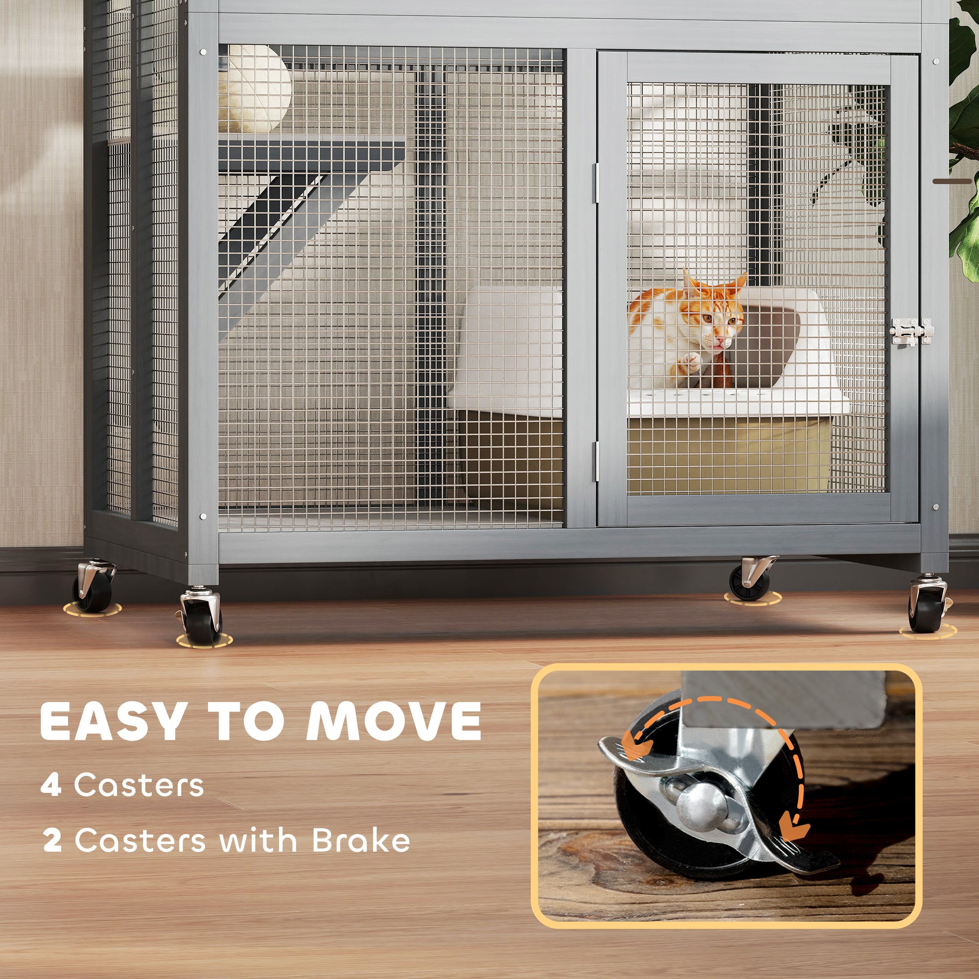74" Wooden Outdoor Cat House Catio with High Weight Capacity, Cat Cage Condo, Dark Gray - Light Gray - Image 6