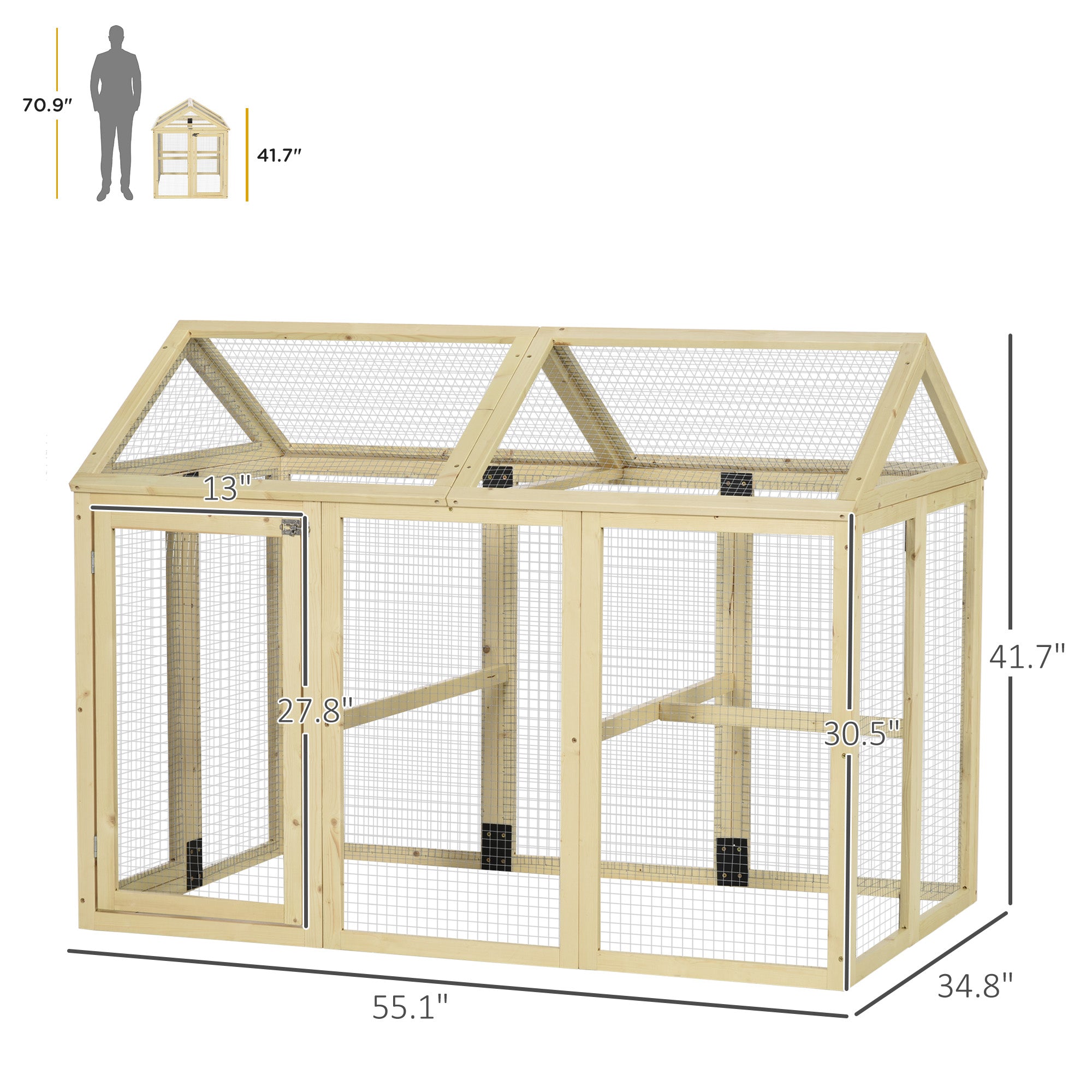 Wooden Chicken Run, Combinable Design with Perches, 4.6' x 2.8', Nature Wood - Natural Wood - Image 3