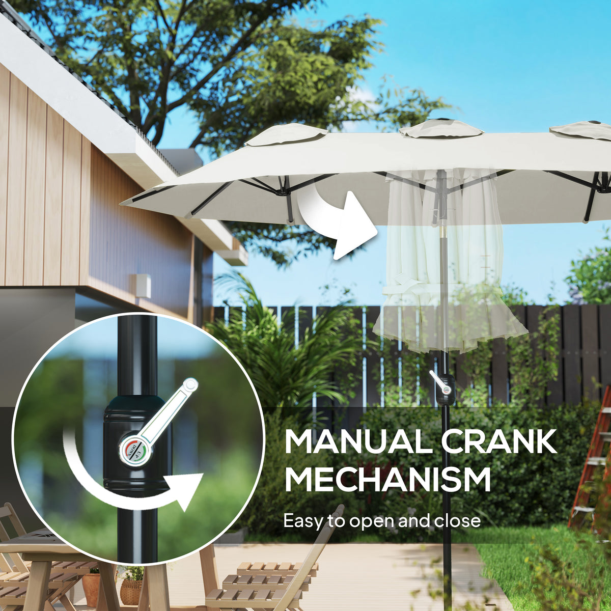 Double Sided Patio Umbrella, 9.7' Large Outdoor Market Umbrella with Push Button Tilt and Crank, 3 Air Vents and 12 Ribs, for Garden, Deck, Pool, White