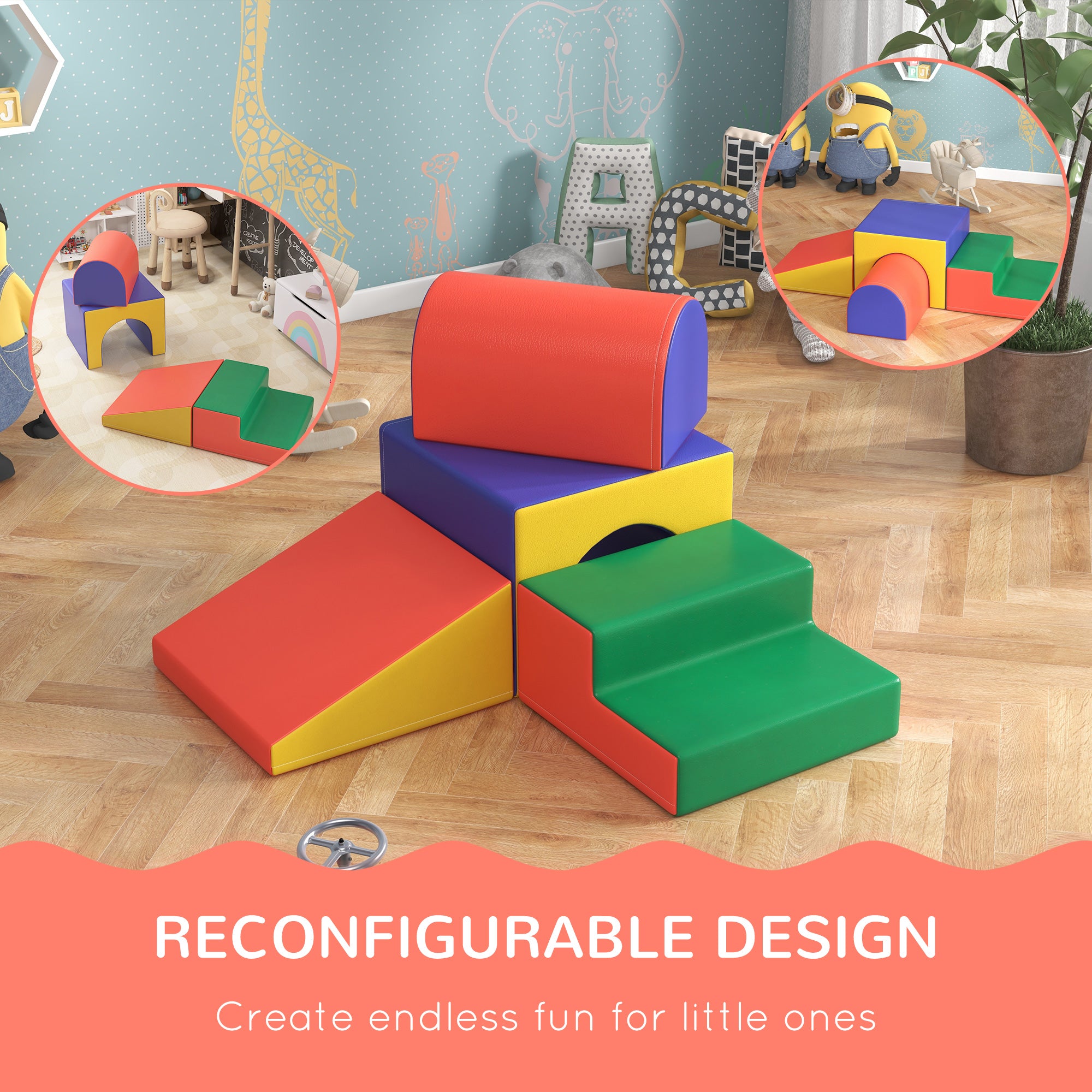4 Piece Foam Play Set, Soft & Safe Kids Toddlers Children Climbing Set for Crawling or Sliding, Assorted