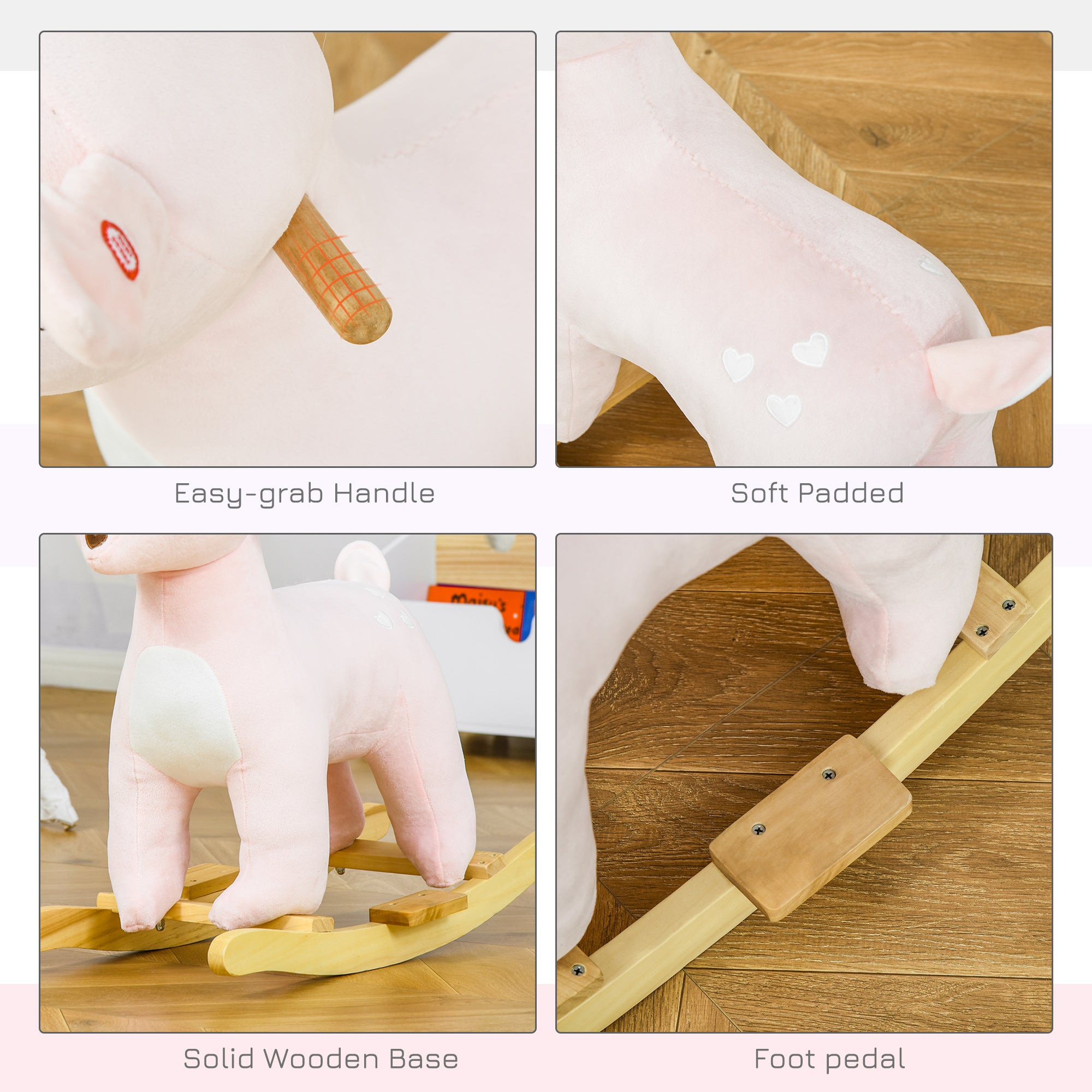 Kids Plush Ride-On Rocking Horse Deer-shaped Plush Toy Rocker with Realistic Sounds for Child 36-72 Months Pink
