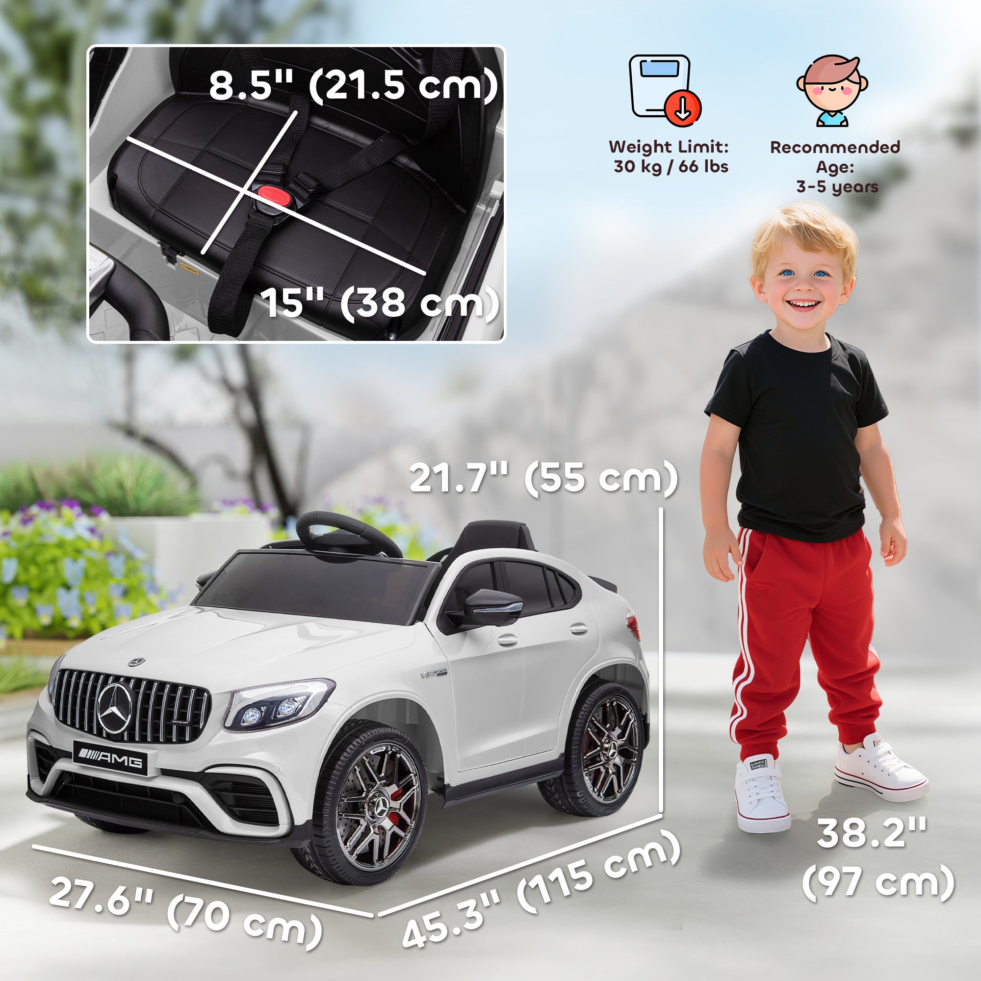 12V Toddler Ride On Car with Remote Control, Mercedes Benz AMG GLC63S Coupe, Electric Car with 2 Speed, MP3 Player, Light, Horn, Songs, Suspension, White