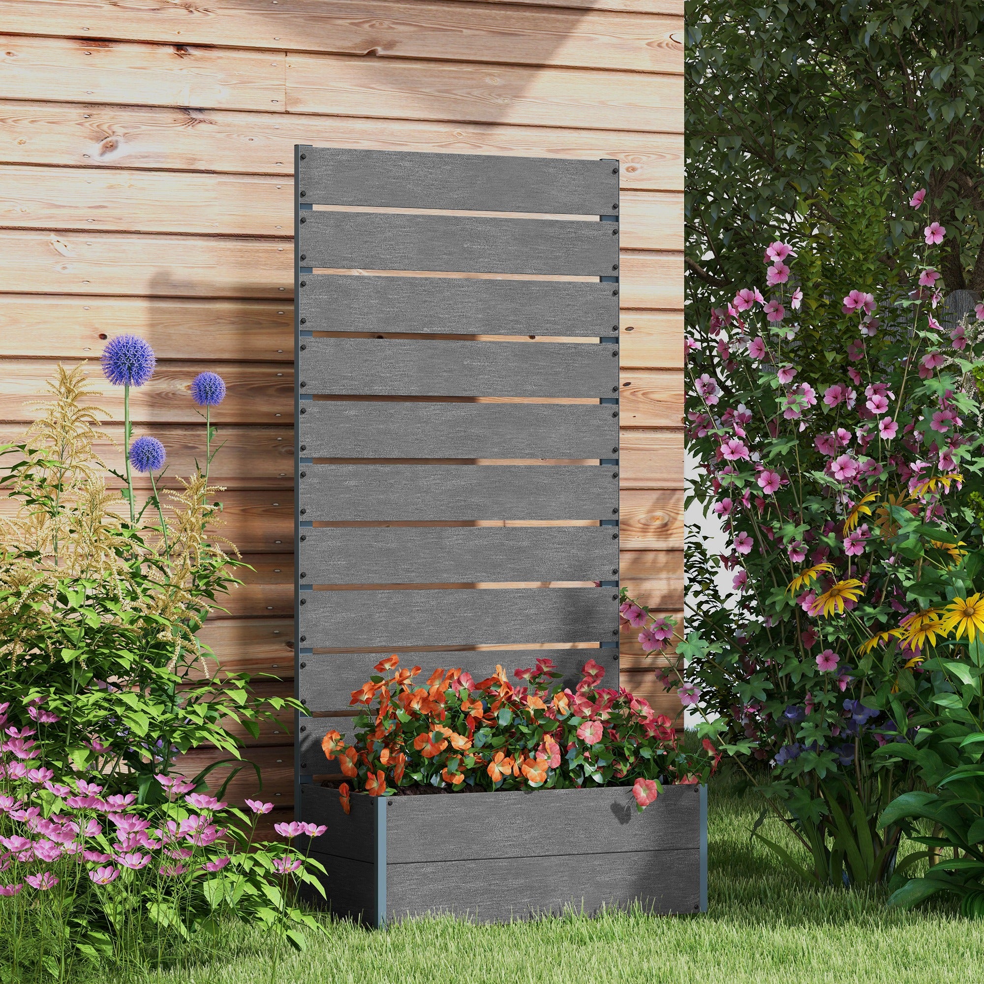 Trellis Planter for Climbing Plants, Raised Garden Bed with Trellis, Planter Box for Outdoor, 28.25" x 15" x 59", Gray - Gray - Image 2