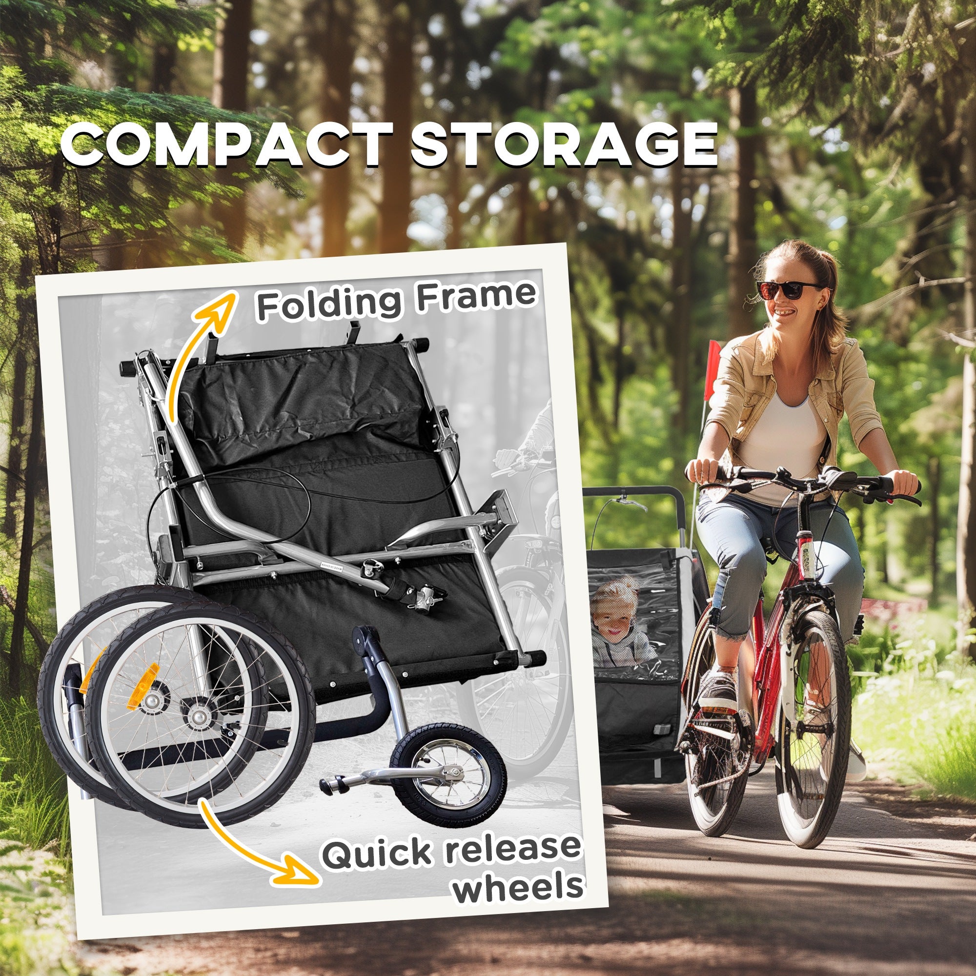 2-Seat Elite 360 Swivel Bike Trailer for Kids Bicycle Cargo Trailer with Water-Resistant Windows, Black and White