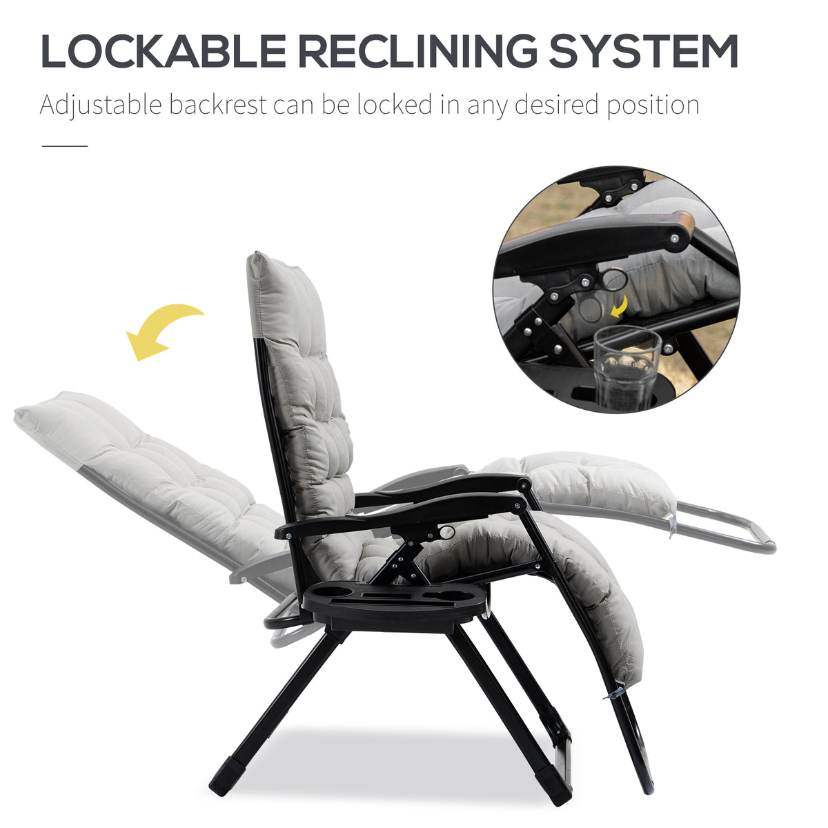 Padded Zero Gravity Chair, Folding Recliner Chair with Cup Holder Cushion, Gray