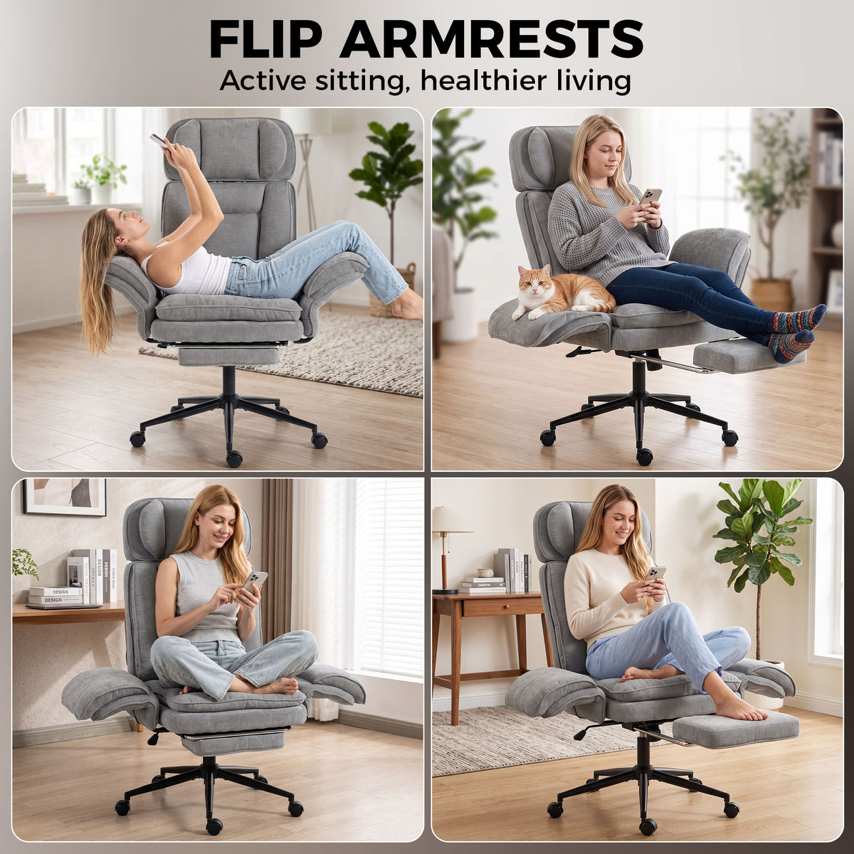 Criss Cross Office Chair with Flip Armrests, Adjustable Headrest, Swivel Tilt Reclining Desk Chair with Wheels, Gray