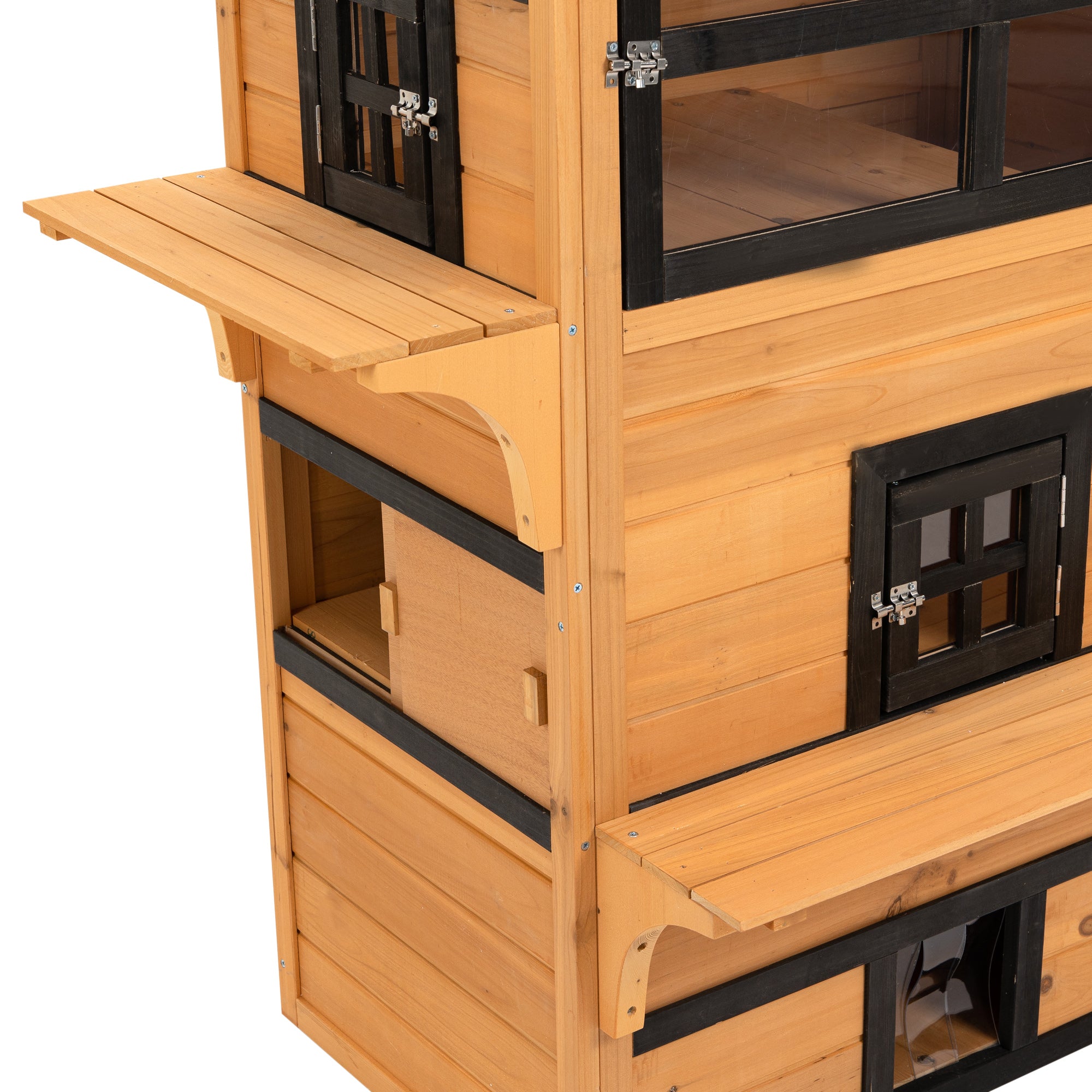Outdoor Cat House, 3-Tier Kitty Shelter with 5 Escape Doors, Weather Resistant, Yellow & Black - Yellow - Image 8