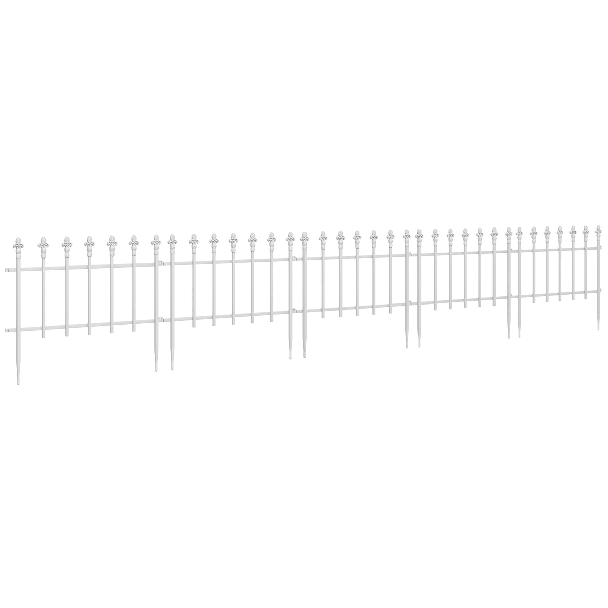 Metal Decorative Garden Fence, 9.2' x 17.25" 5 Steel Panels, Decorative Border for Landscape, Flower Bed, Animals, White