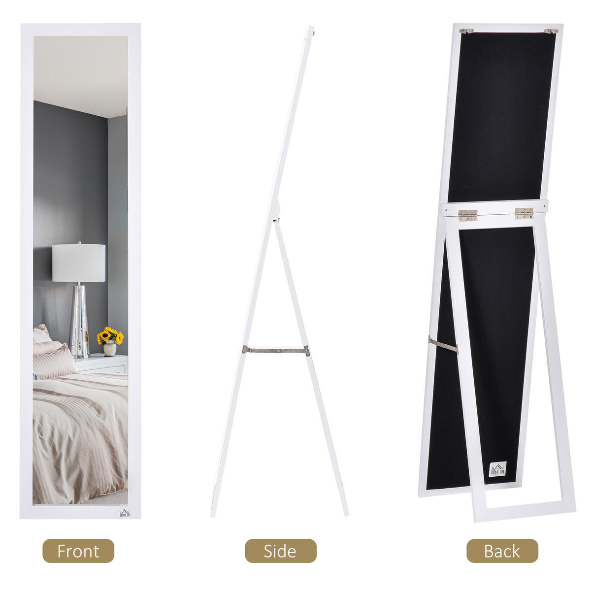 Full Length Glass Mirror, Freestanding or Wall Mounted Dress Mirror for Bedroom, Living Room, Bathroom, White