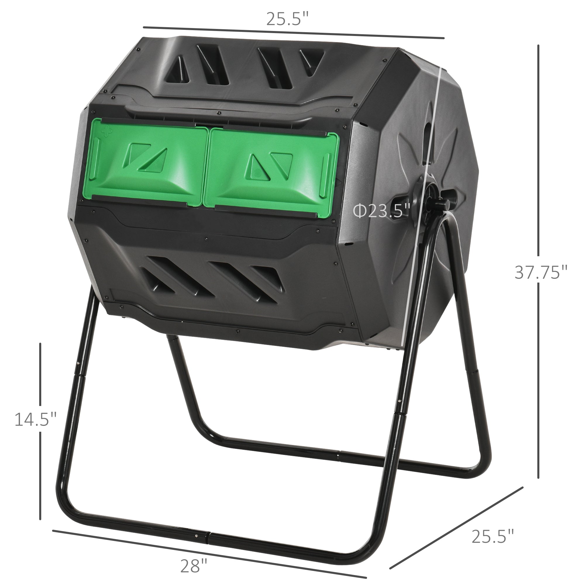 Tumbling Compost Bin Outdoor 360° Dual Chamber Rotating Composter 43 Gallon, Green - Green - Image 3