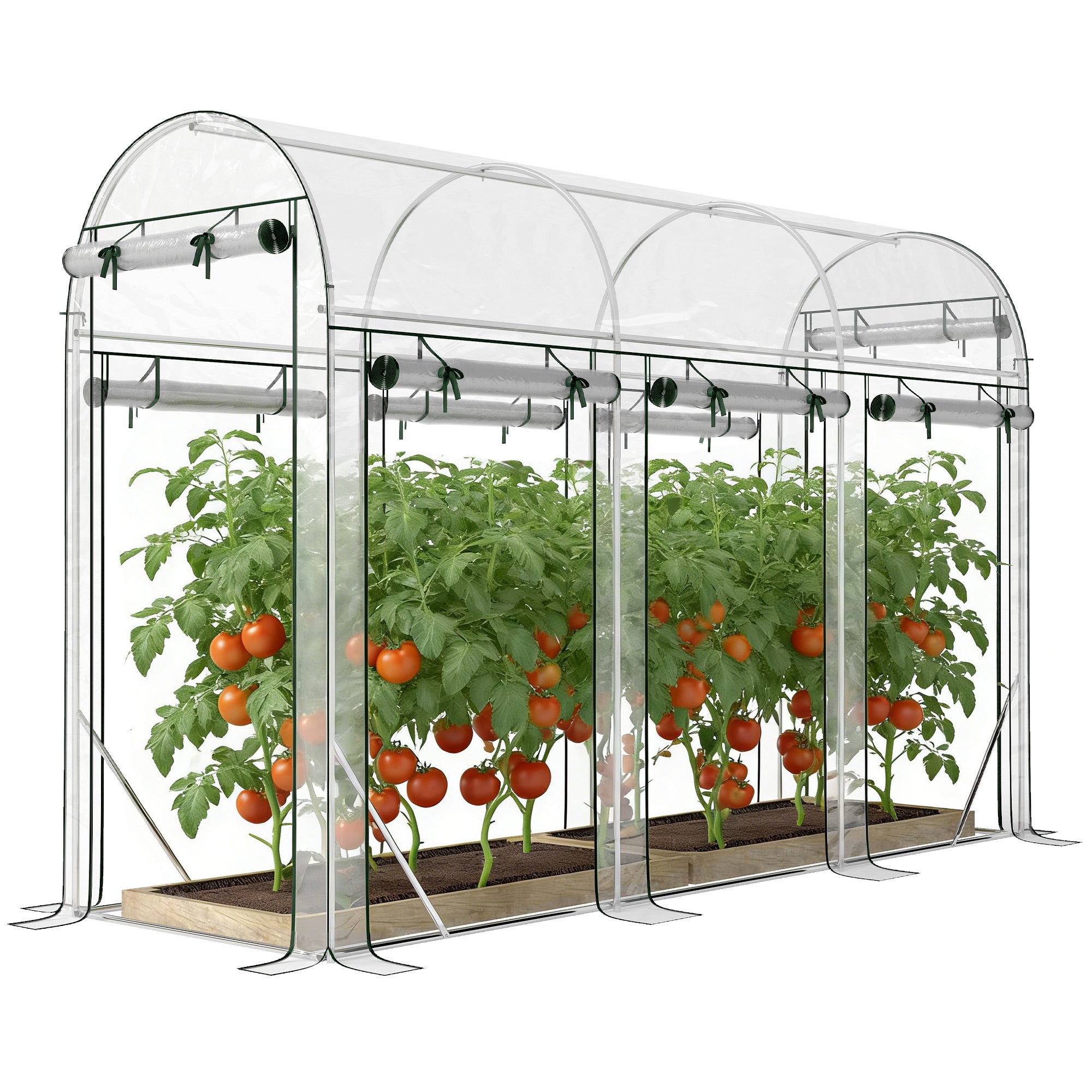 Walk-in Tunnel Greenhouse, Hoop House Greenhouse with 8 Roll-Up Doors, 10' x 3' x 6.5', Clear - Clear
