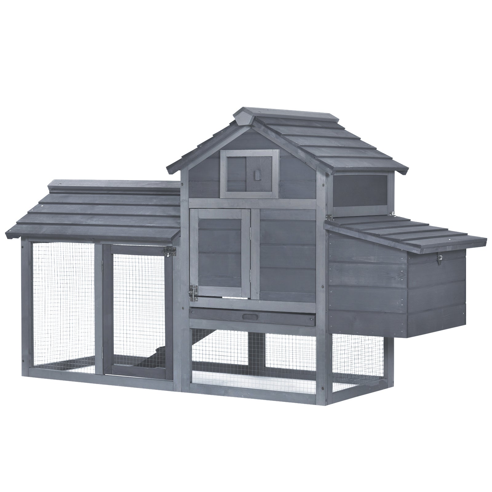 59" Small Wooden Chicken coop Hen House Poultry Cage for Outdoor Backyard with 2 Doors, Nesting Box and Removable Tray, Gray - Grey