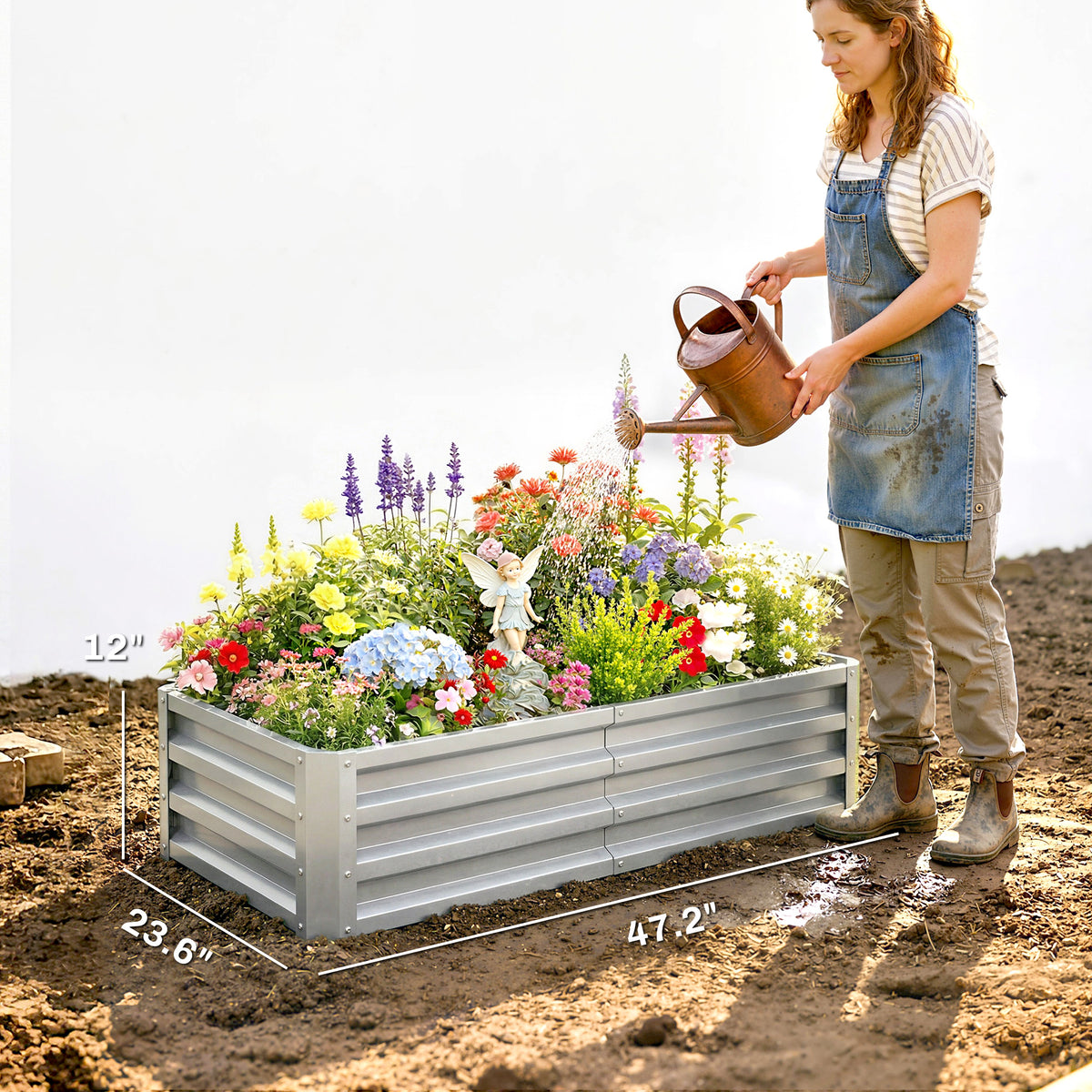 Galvanized Raised Garden Bed, 4' x 2' x 1' Metal Planter Box, for Growing Vegetables, Flowers, Herbs, Succulents, Green