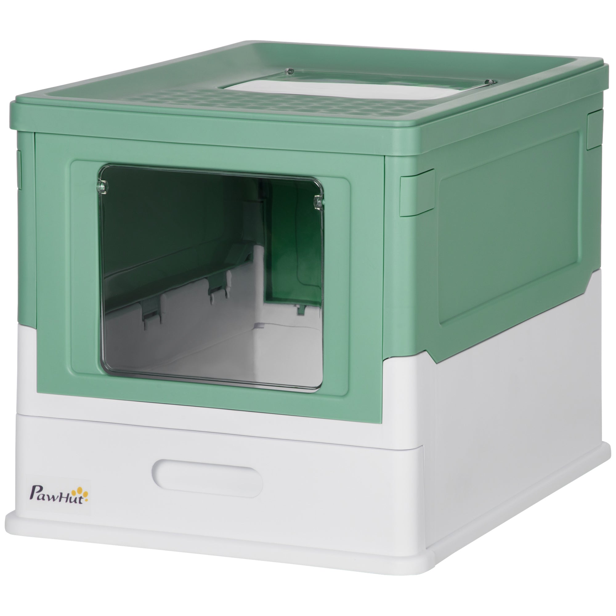 Fully Enclosed Cat Litter Box with Front Entry and Top Exit, Plastic, Green & White - Green