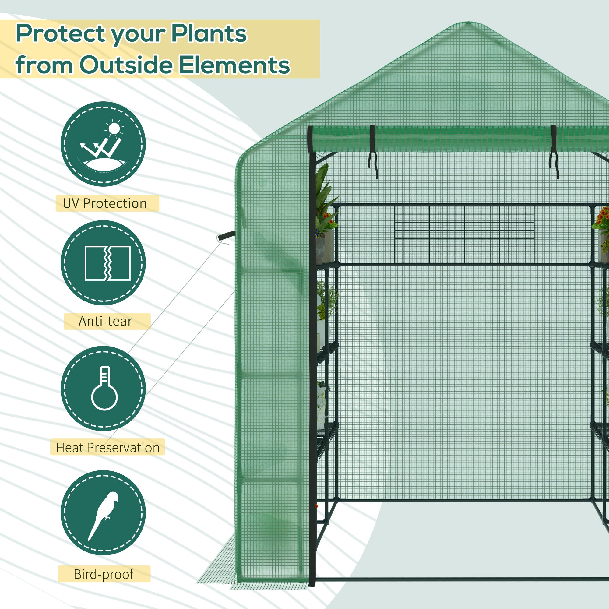 8' x 6' x 7' Temporary Greenhouse for Growing Flowers with Mesh Door & Windows Green - Green - Image 4