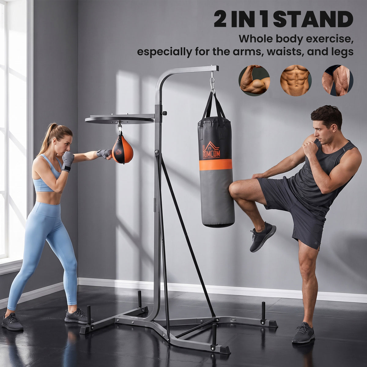 2-in-1 Punching Bag with Stand for Adults, 65.7"-73.6" Height Adjustable Freestanding Heavy Bag Stand with Speedball