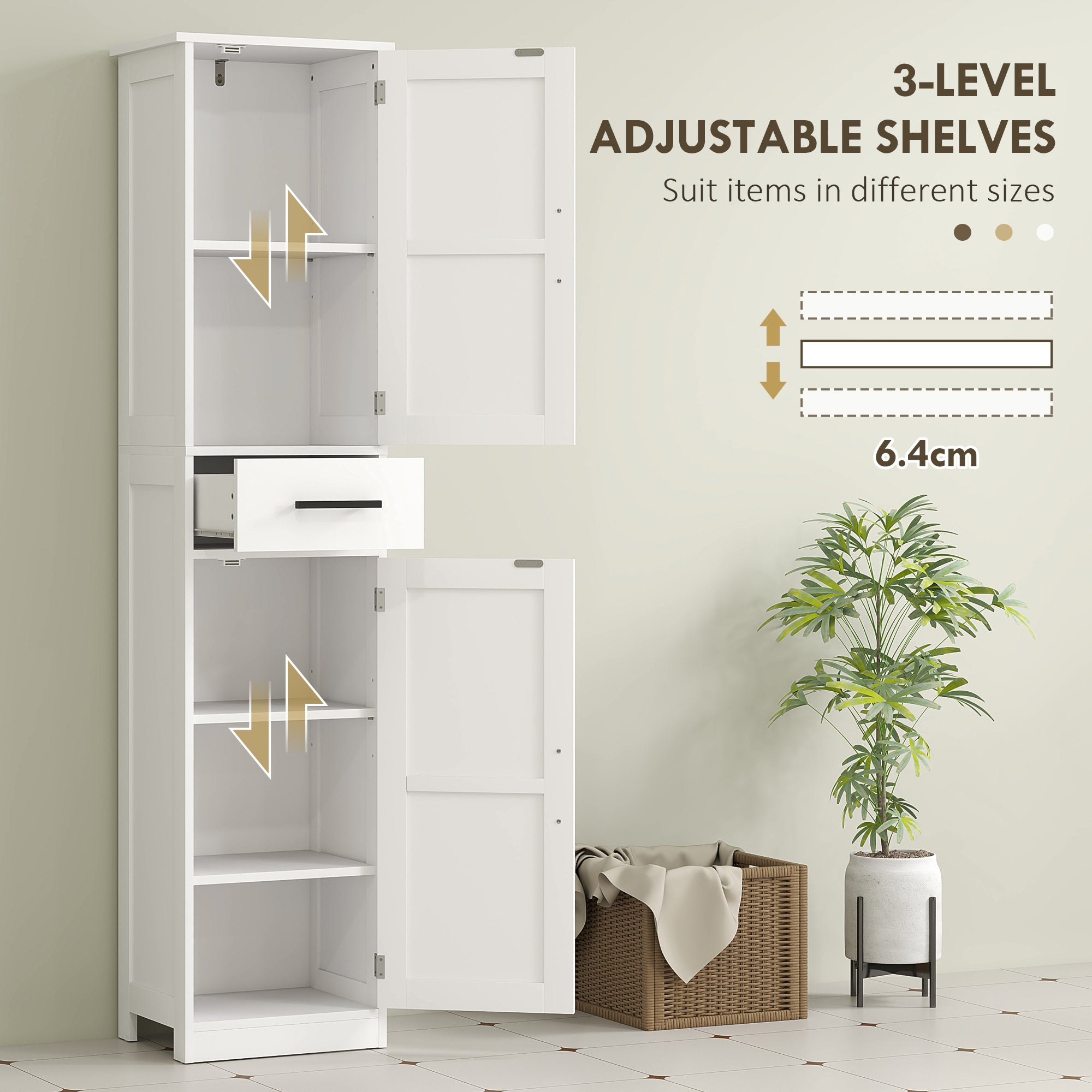 Farmhouse Linen Closet with Drawer, 67" Tall Bathroom Storage Cabinet with Barn Doors and Adjustable Shelves, White