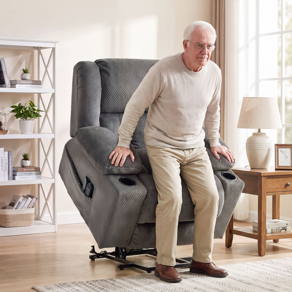 Dual Motor Power Lift Recliner Chair with Massage and Heat for Elderly, 180° Flat Recline, Wide Seat, Dark Gray