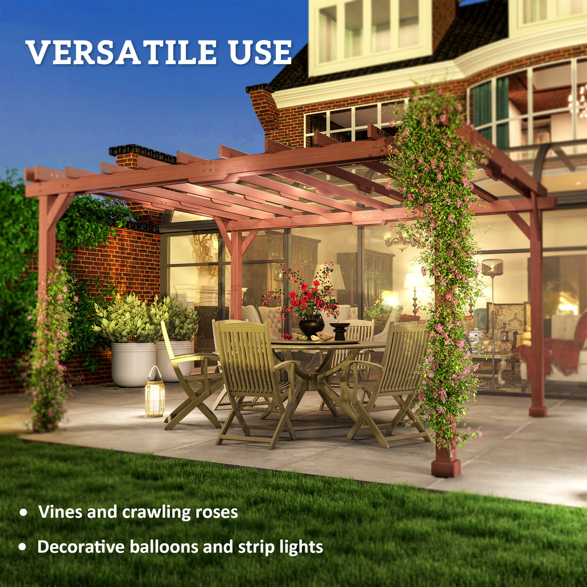 11' x 12.5' Outdoor Wood Pergola with Grape Trellis for Patio, Deck, Backyard, Lawn