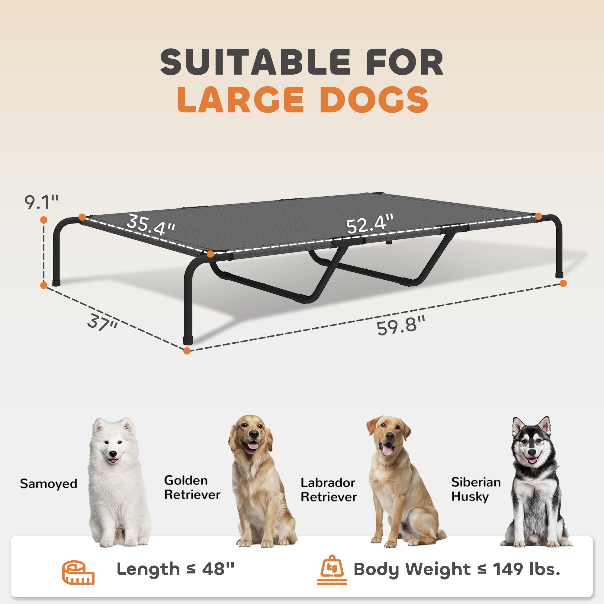 Elevated Dog Bed for Large Breeds Gray 60"L - Gray - Image 3