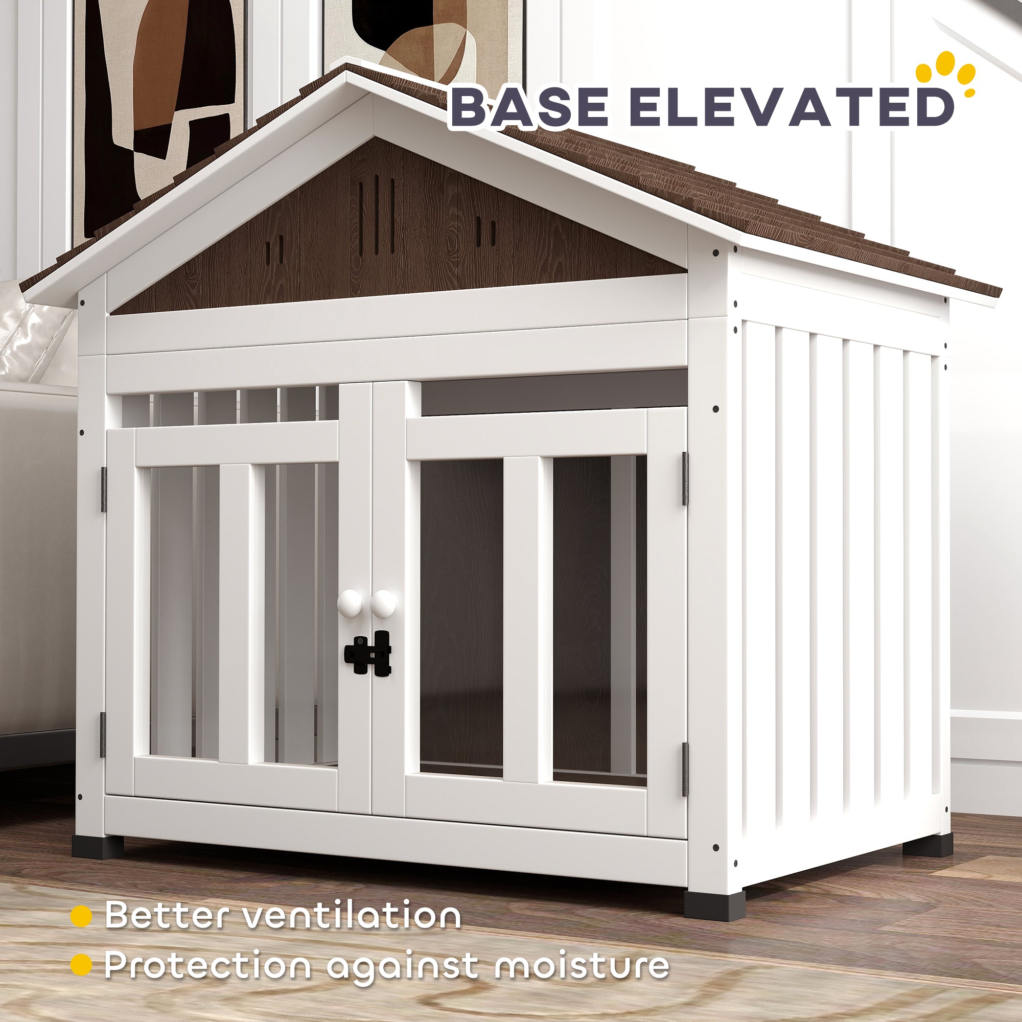 40"L Wooden Dog House Outdoor Indoor for Small, Medium, Large Dogs, with Air Vents & Elevated Removable Floor - Brown - Image 7