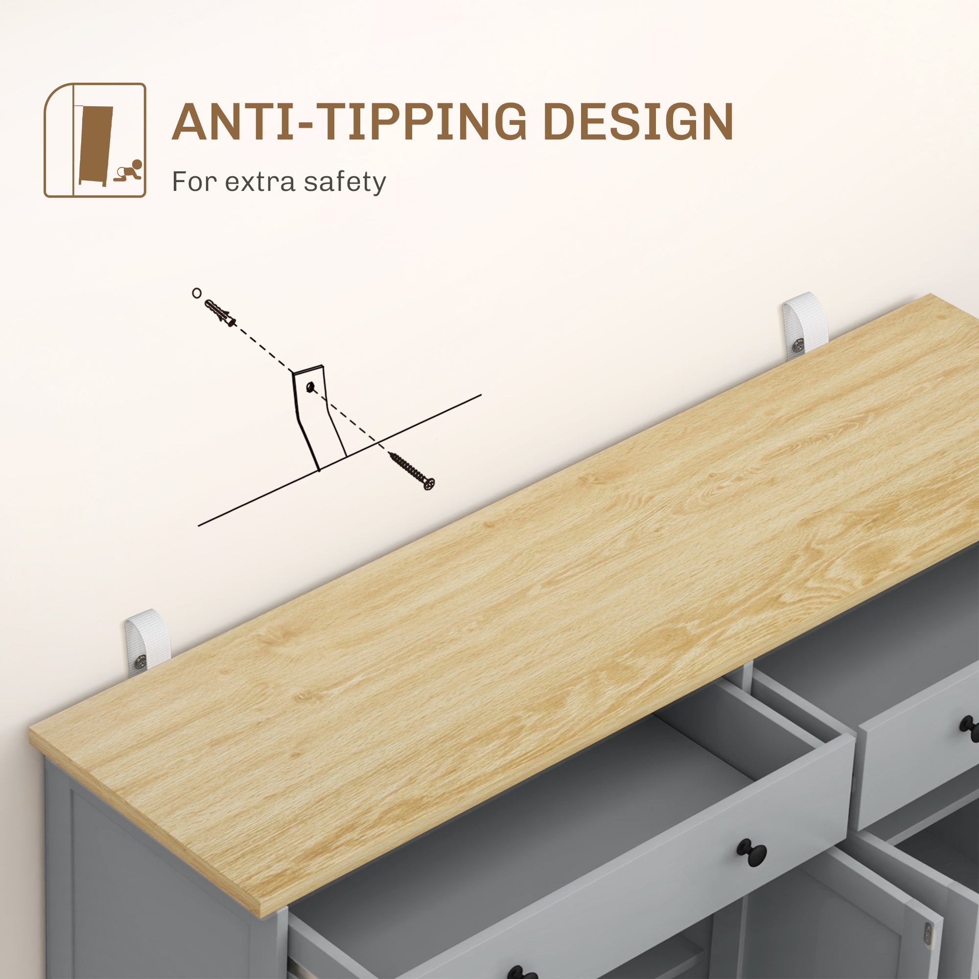 Modern Sideboard, Buffet Cabinet with Storage Drawers, Adjustable Shelves for Living Room, Dining Room, Entryway, Gray