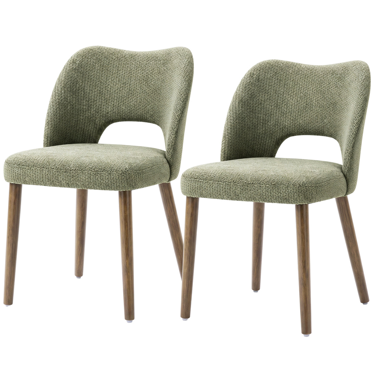 Dining Chairs Set Upholstered Kitchen Chenille Tool Free Assembly Rubberwood Legs, Green