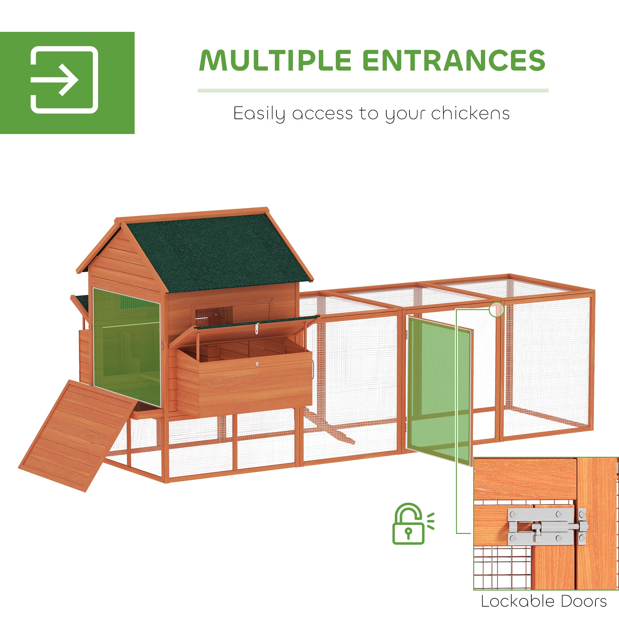 137" Wooden Chicken Coop for 8-10 Chickens, Backyard, Orange - Orange - Image 5