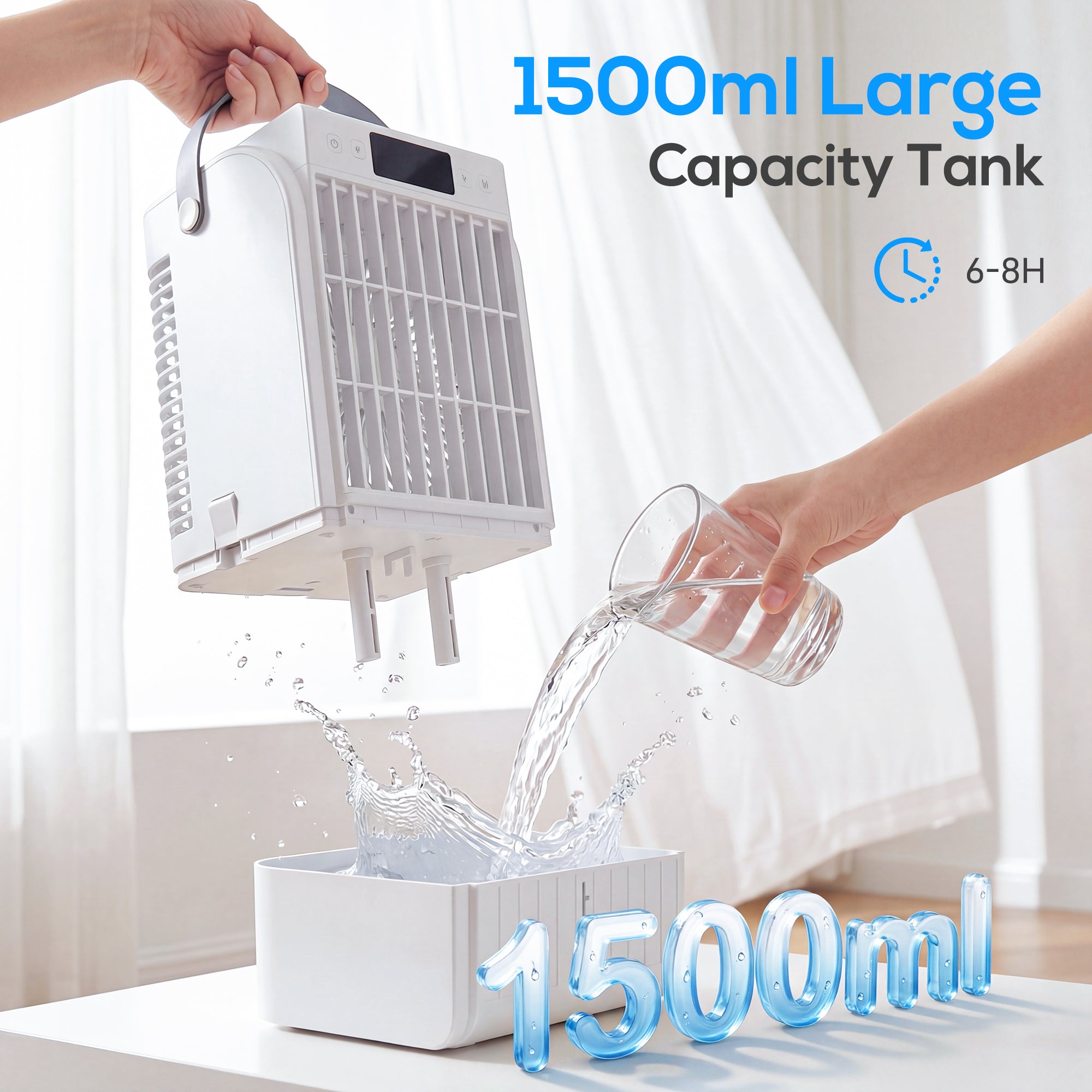 Portable Air Conditioner, 4-in-1 Mini Air Cooler with 4 Wind Speed, 2 Mist Mode, RGB 7 LED Light
