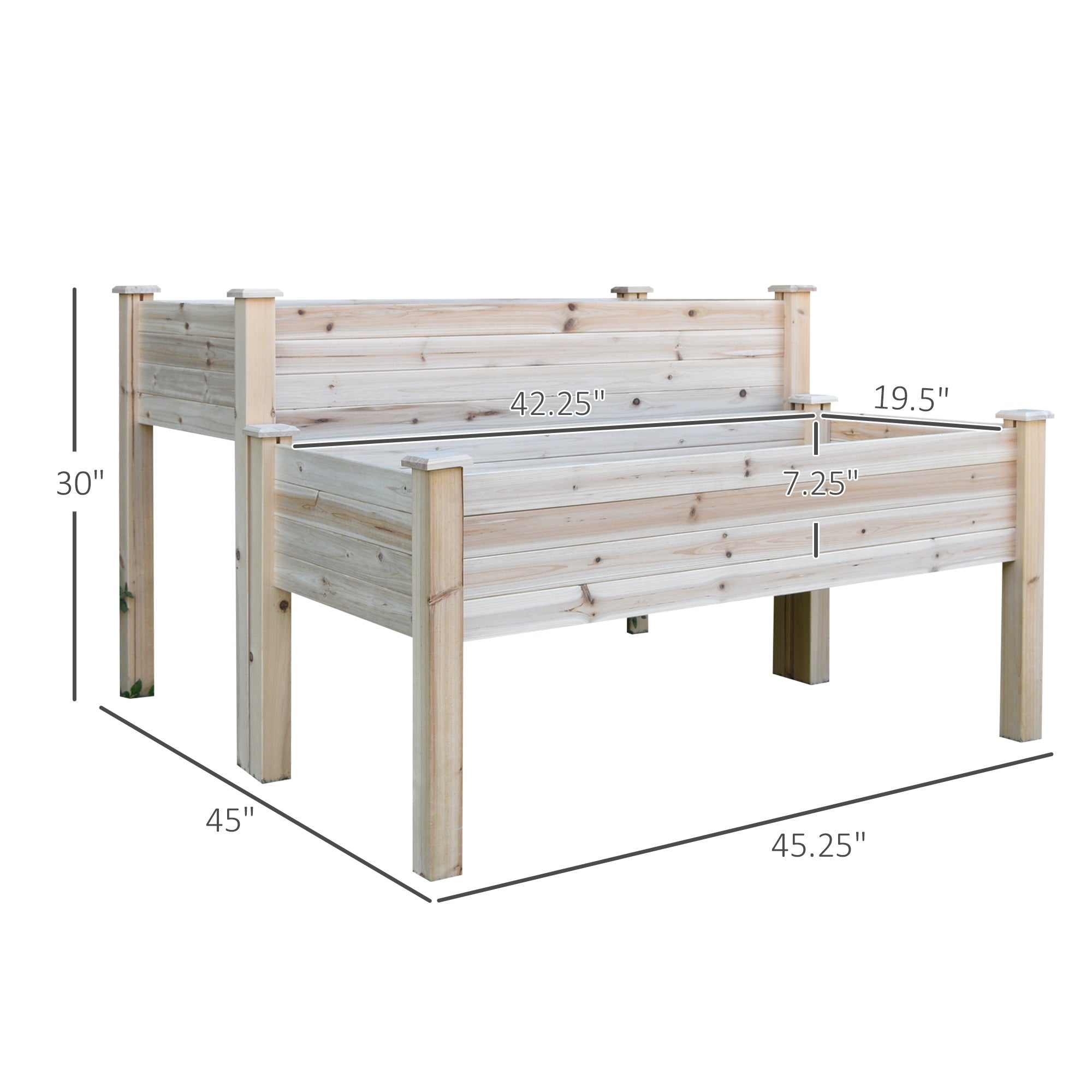 Two-Tier Wooden Elevated Garden Bed with Legs, Large Capacity 45x45 Outdoor Planter for Vegetables, Flowers, and Herbs, Ideal for Gardeners, Natural - Natural Wood Color - Image 3