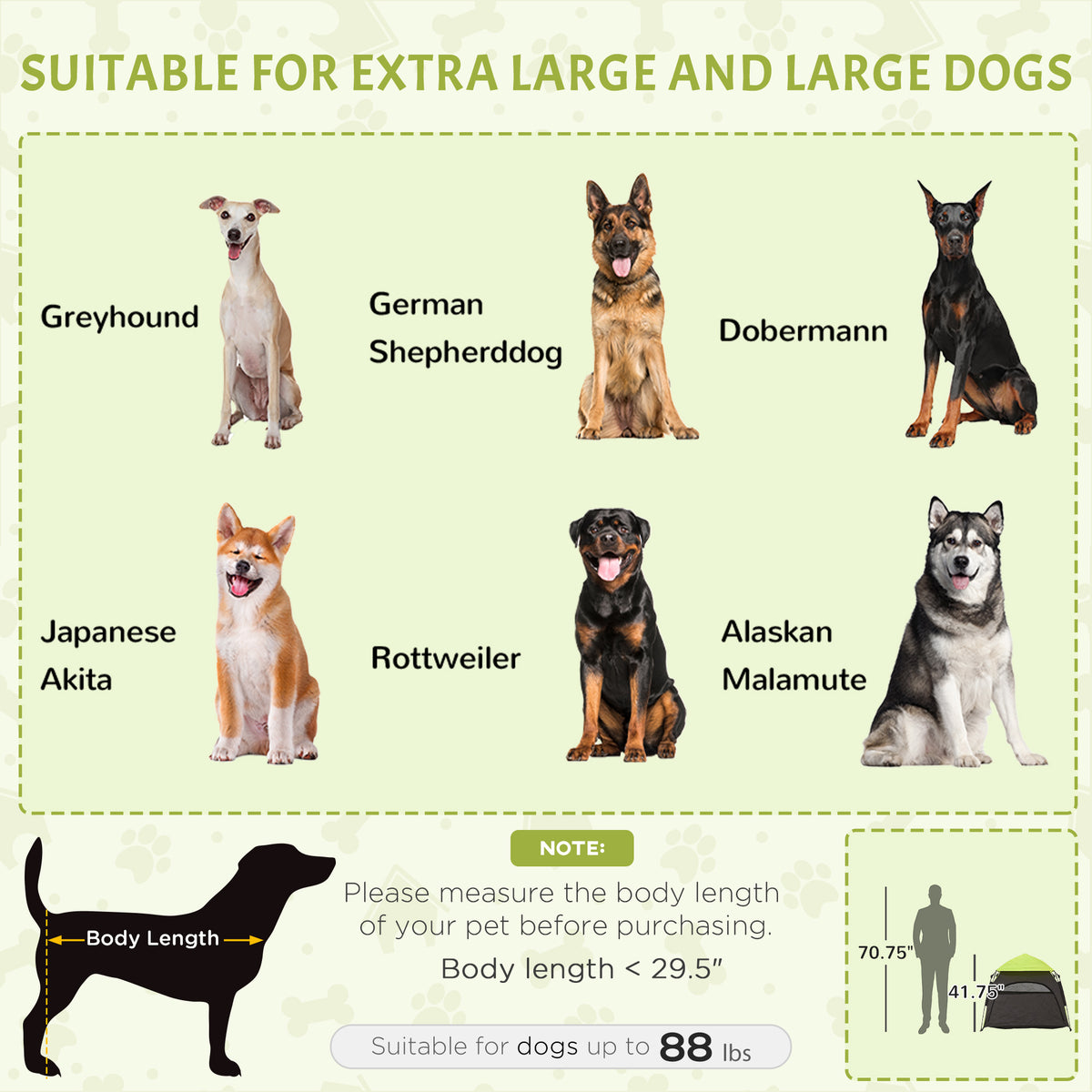 Pop Up Dog Tent for Extra Large and Large Dogs, Portable Pet Camping Tent with Carrying Bag for Beach, Backyard, Home, Green