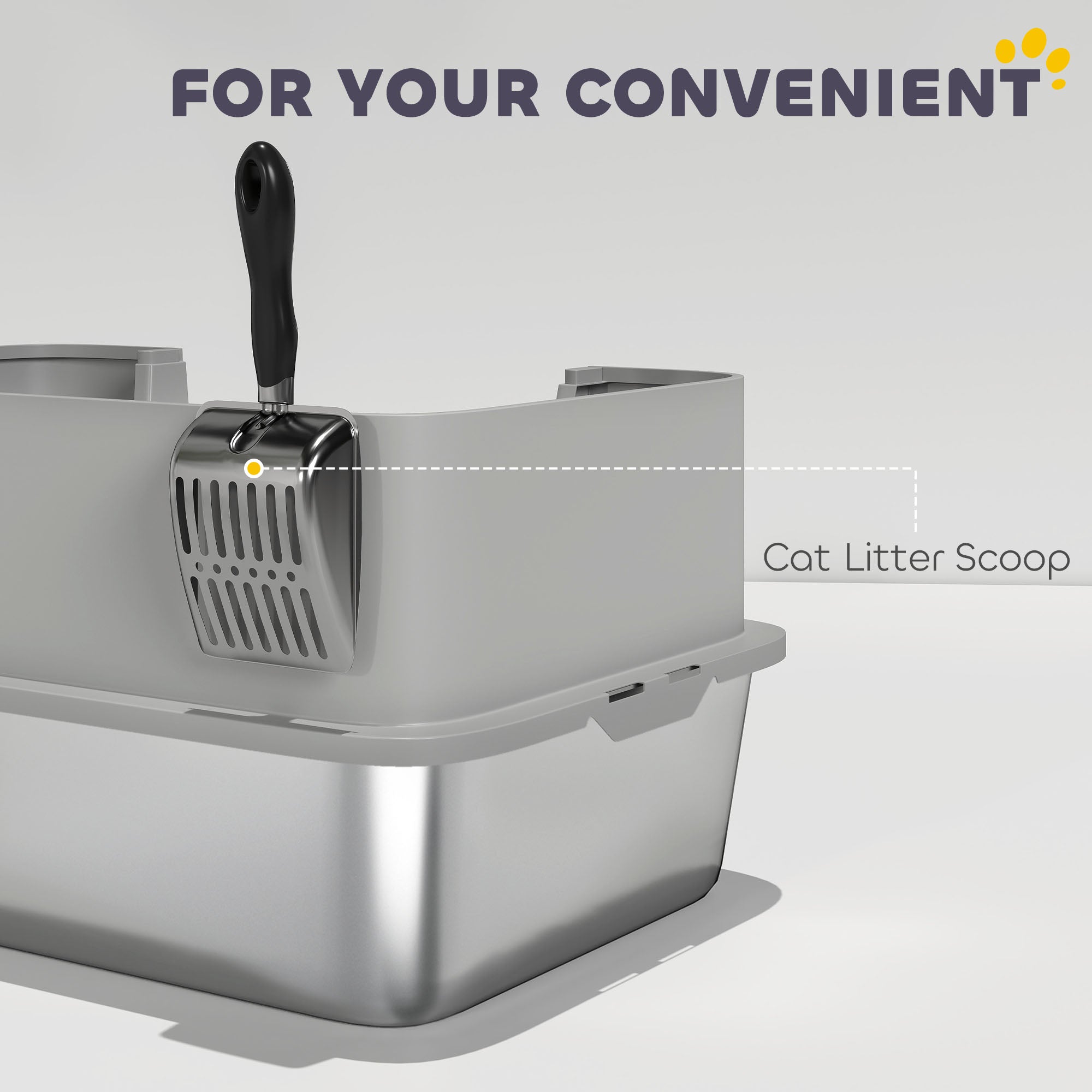 Stainless Steel Litter Box with High Sides, Metal Cat Litter Box with Scoop, Pedal, Anti-Urine Leakage, Non-Sticky - Gray - Image 8