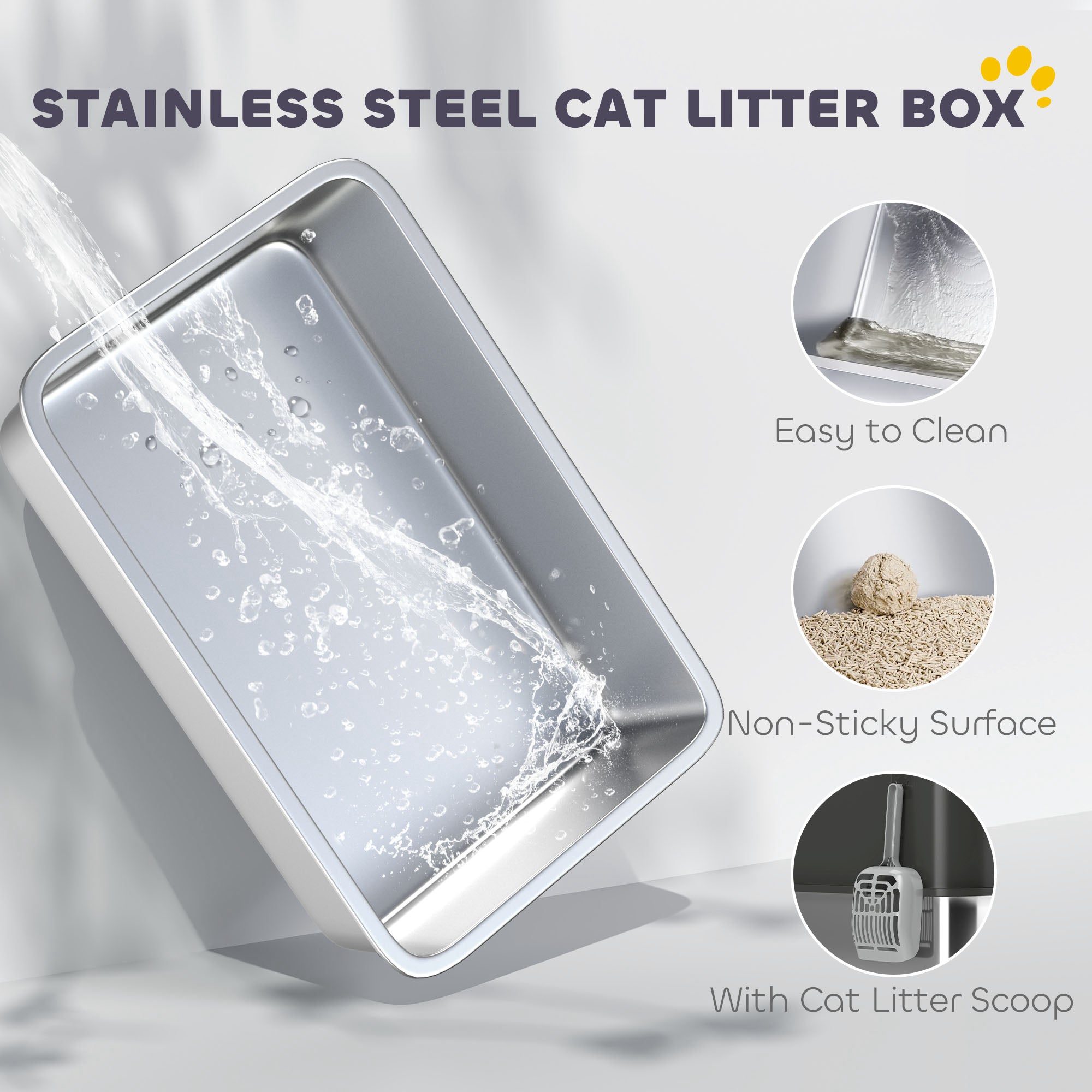 Extra Large Stainless Steel Litter Box, Enclosed Cat Litter Box with Scoop, Top Entrance, Non-slip Pads, Black - Black - Image 7