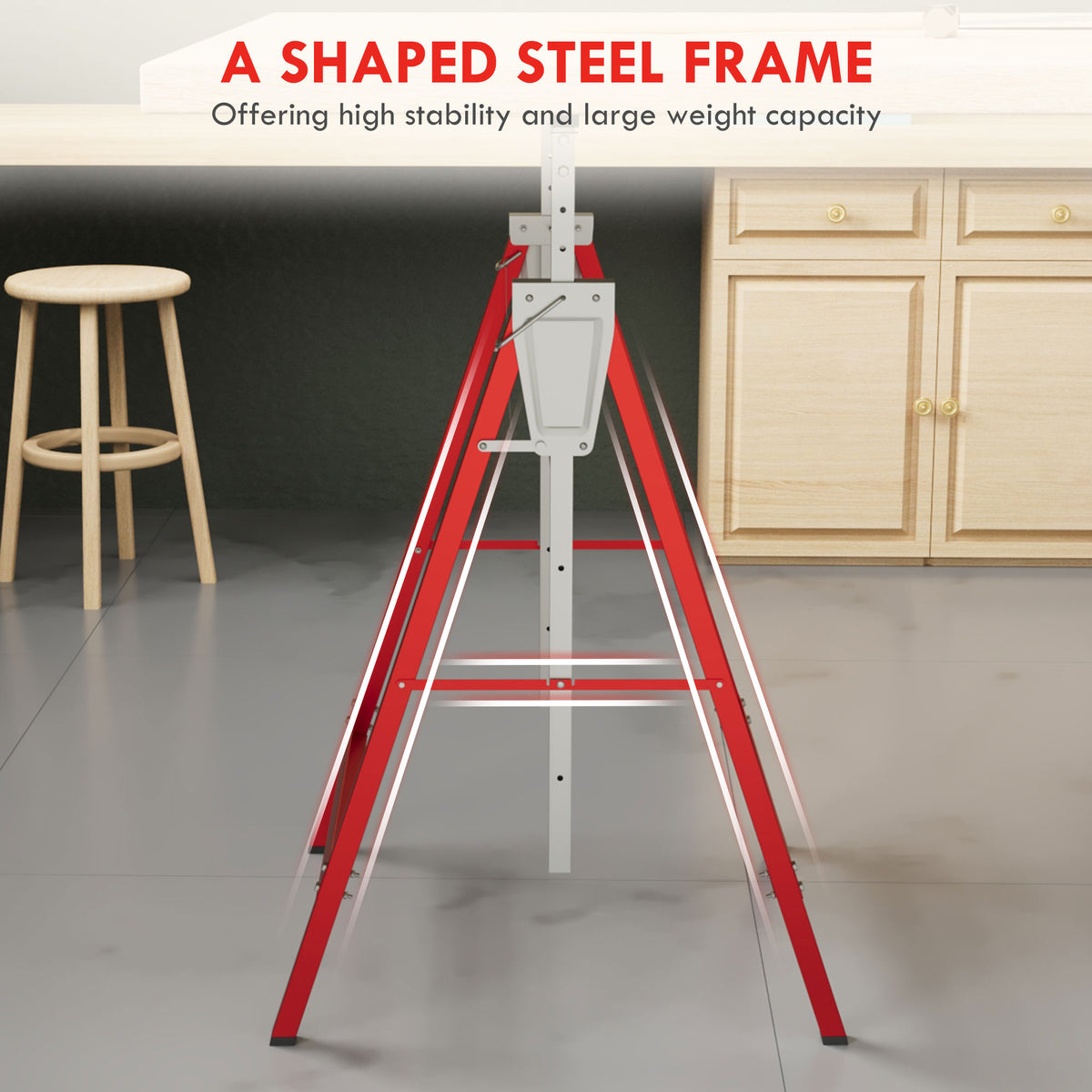 Set of 2 Adjustable Telescopic Builders Trestle, DIY Steel Work Bench Carpenter, Folding Saw Horse Tools Red