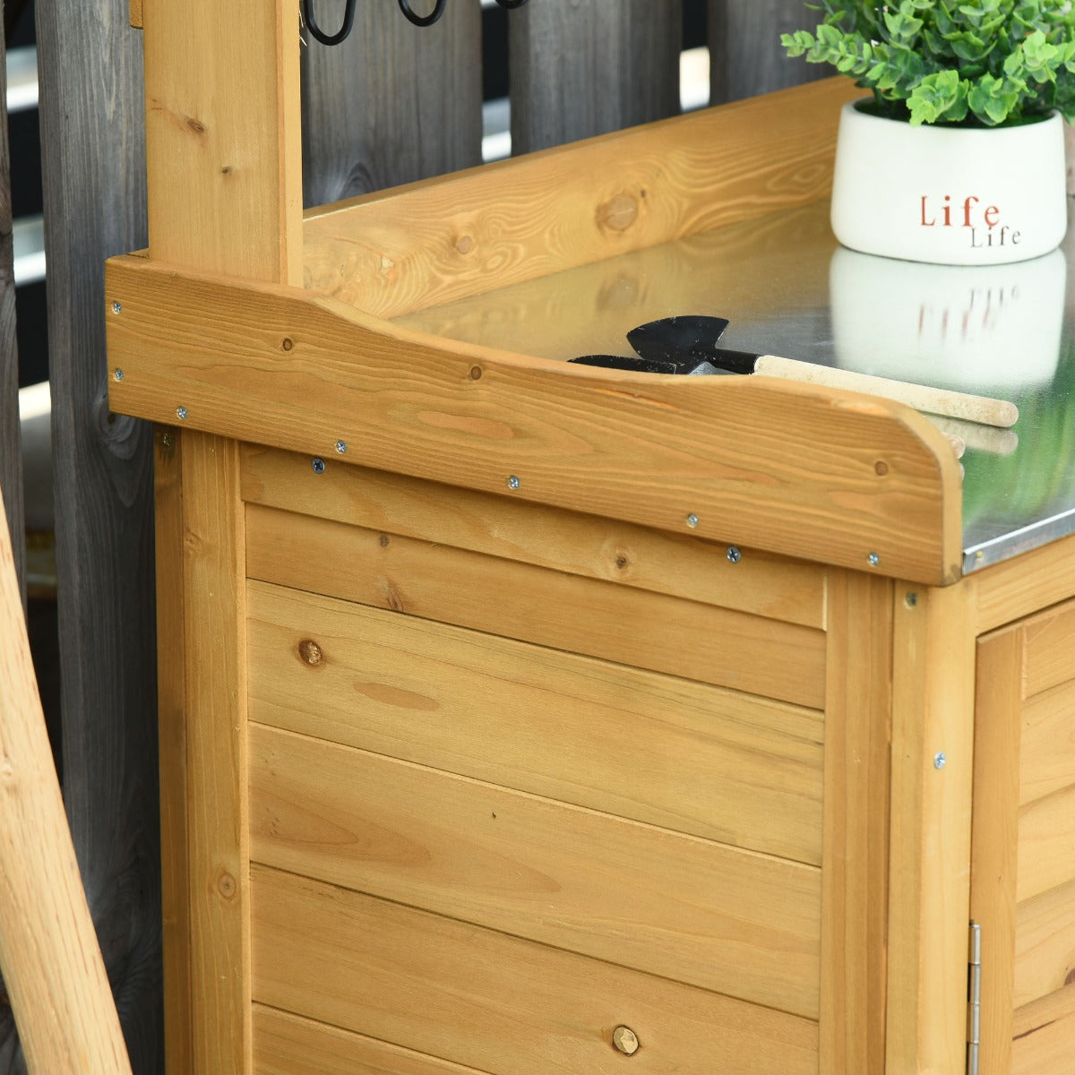 Backyard Garden Tool Storage Shed, Outdoor Storage & Potting Bench with 2 Magnetic Close Doors & Large Interior Storage Space - Yellow - Image 8