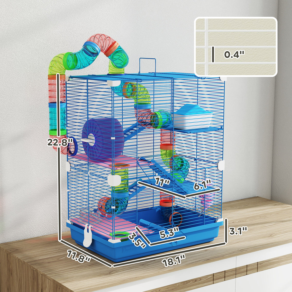 5 Tiers Hamster Cage Portable Animal Travel Carrier w/ Exercise Wheels Tube, Blue