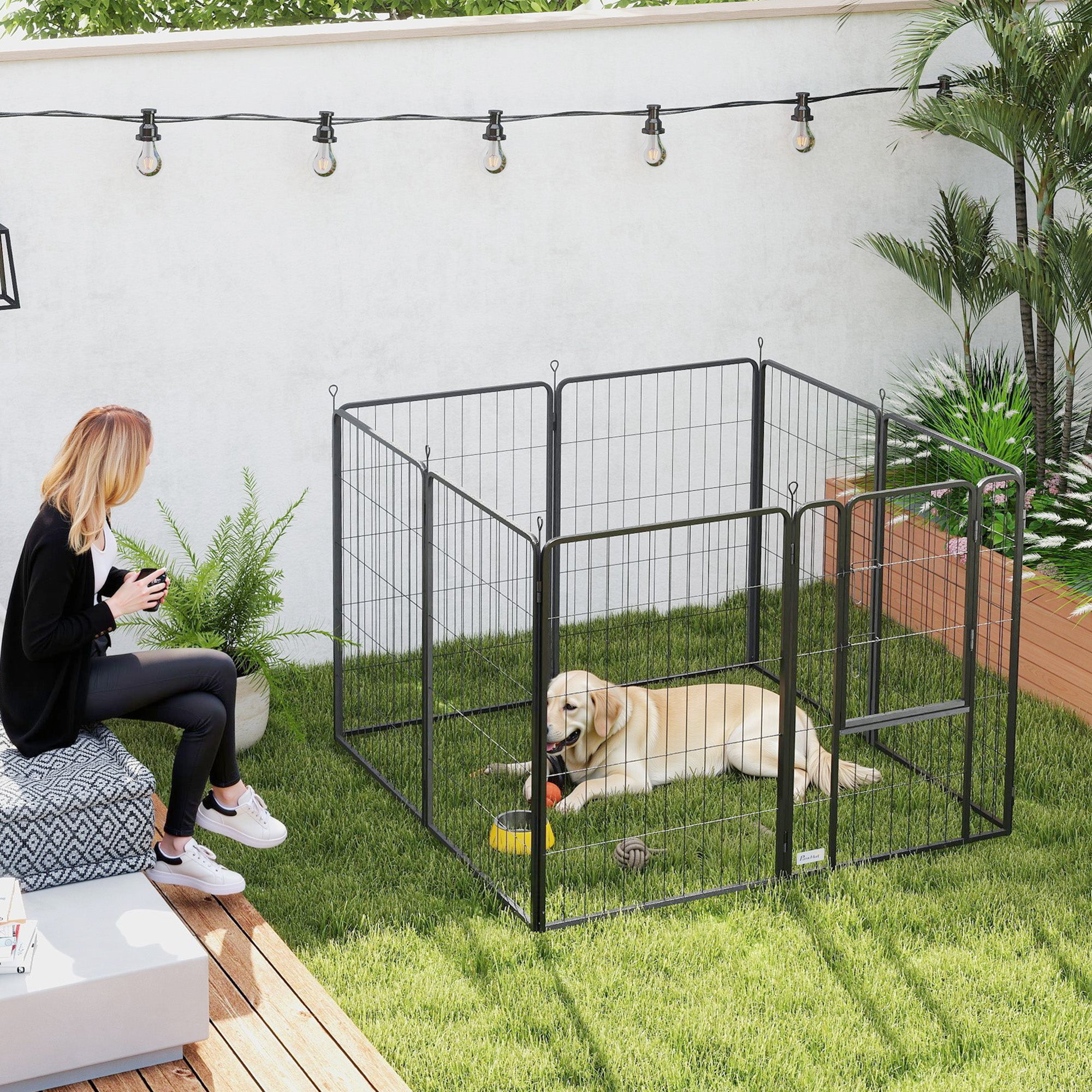 39 Inch Exercise Pen, Heavy Duty Dog Playpen, 8 Panel Metal Pet Fence for Medium and Large Dogs, Black - Black - Image 8