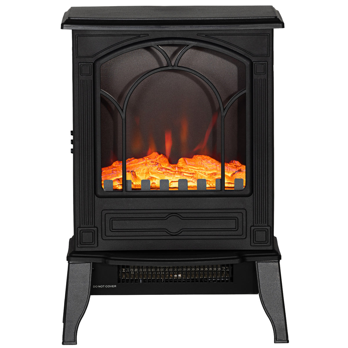 Electric Fireplace Heater, Freestanding Fireplace Stove with Realistic Flame Effect Overheat Protection 725W/1450W Black