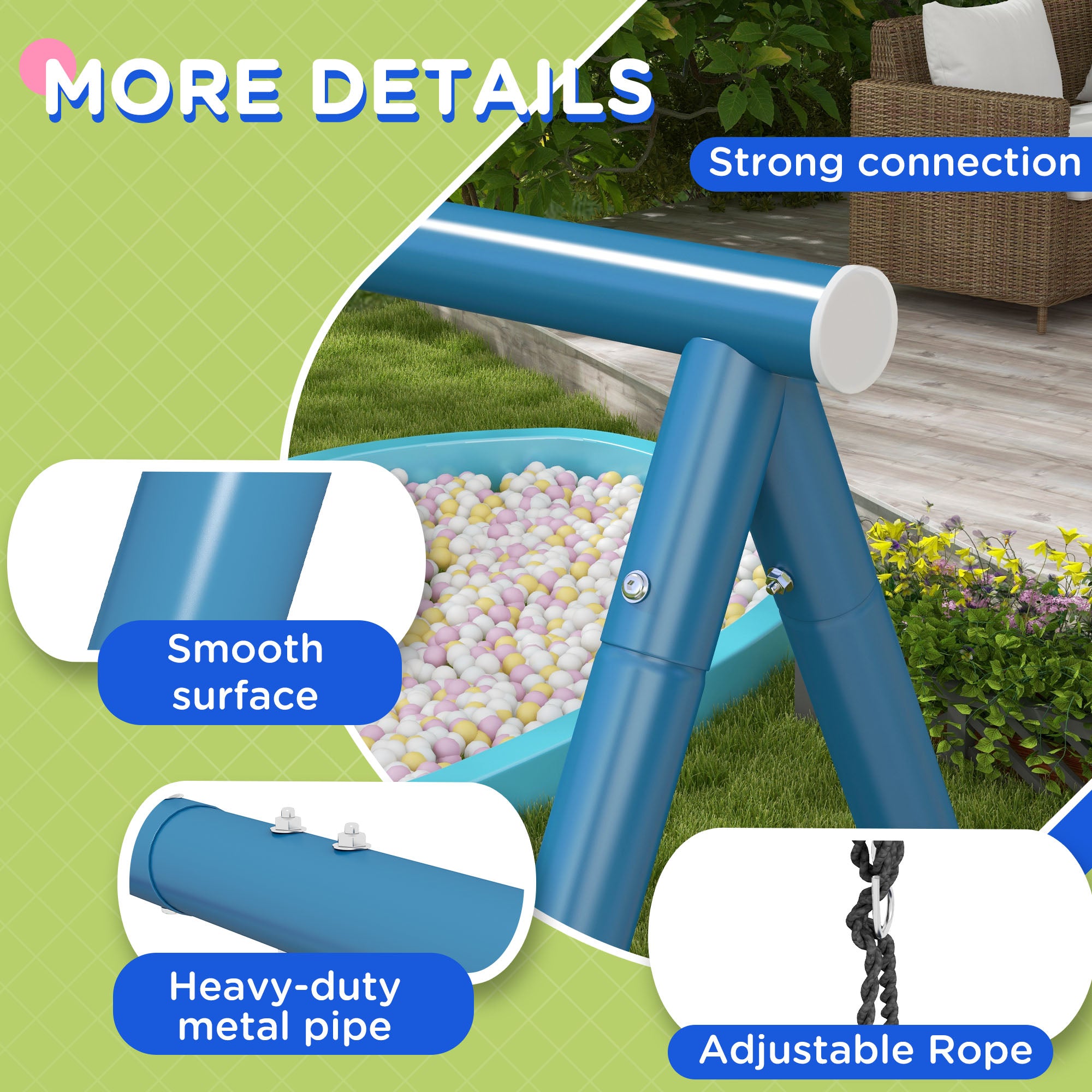 Metal Swing Set for Backyard, 3 in 1 Design with 1 Nest Swing, 2 Seats, 1 Slide, Holds Up to 352 lbs. for Ages 3-8