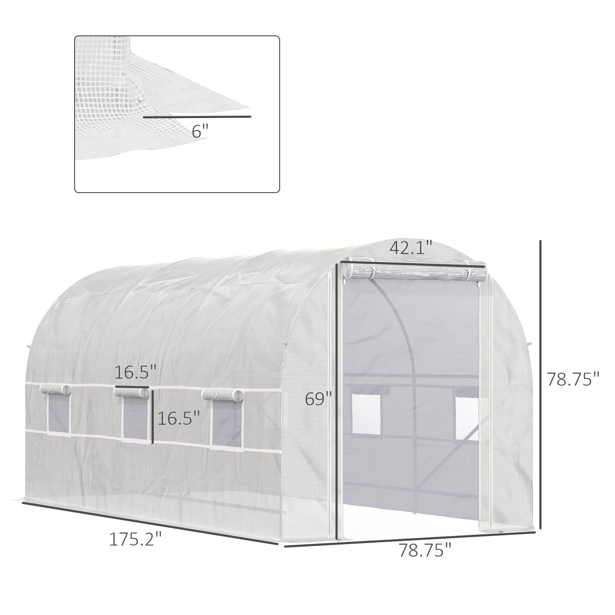 14.6' x 6.6' x 6.6' Walk-In Tunnel Greenhouse, Large Garden Hot House Kit with 6 Roll-up Windows & Roll Up Door, Steel Frame, White - White - Image 3