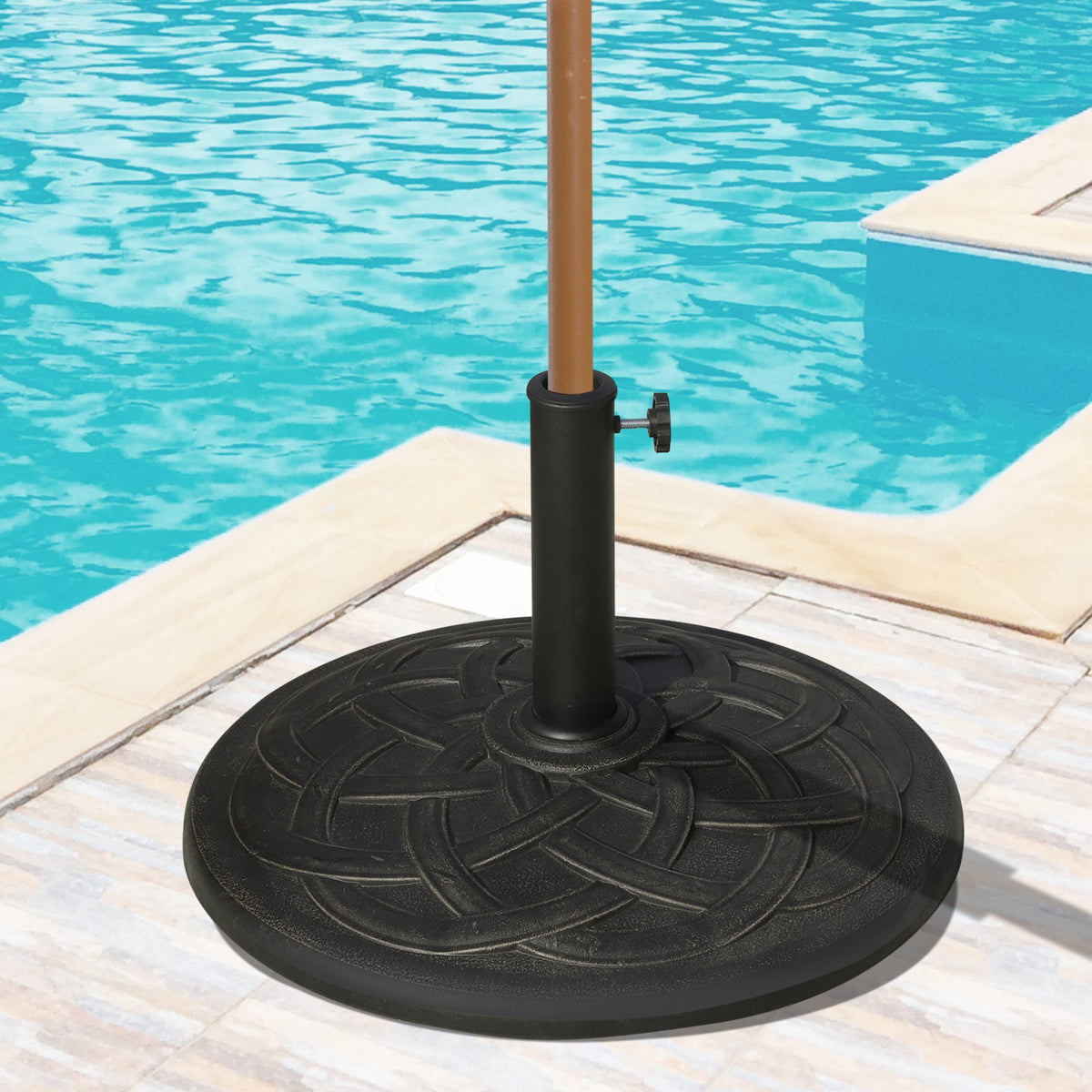 22" 42 lbs Round Resin Umbrella Base Stand Market Parasol Holder with Beautiful Decorative Pattern & Easy Setup, for Φ1.5", Φ1.89" Pole, for Lawn, Deck, Backyard, Garden, Bronze